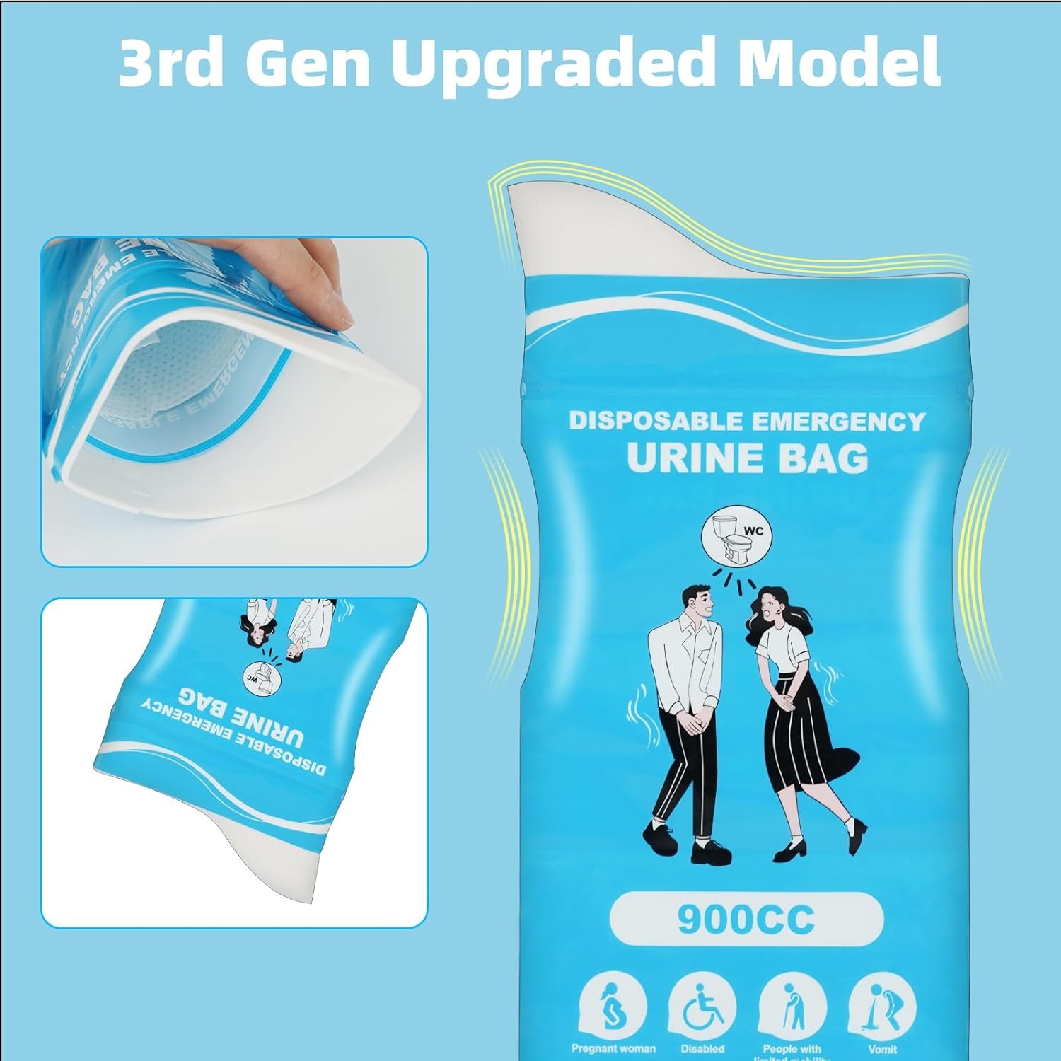 Disposable Urine Bags for Men Women 900ML Emergency Portable Pee Bags 12/24 Pcs