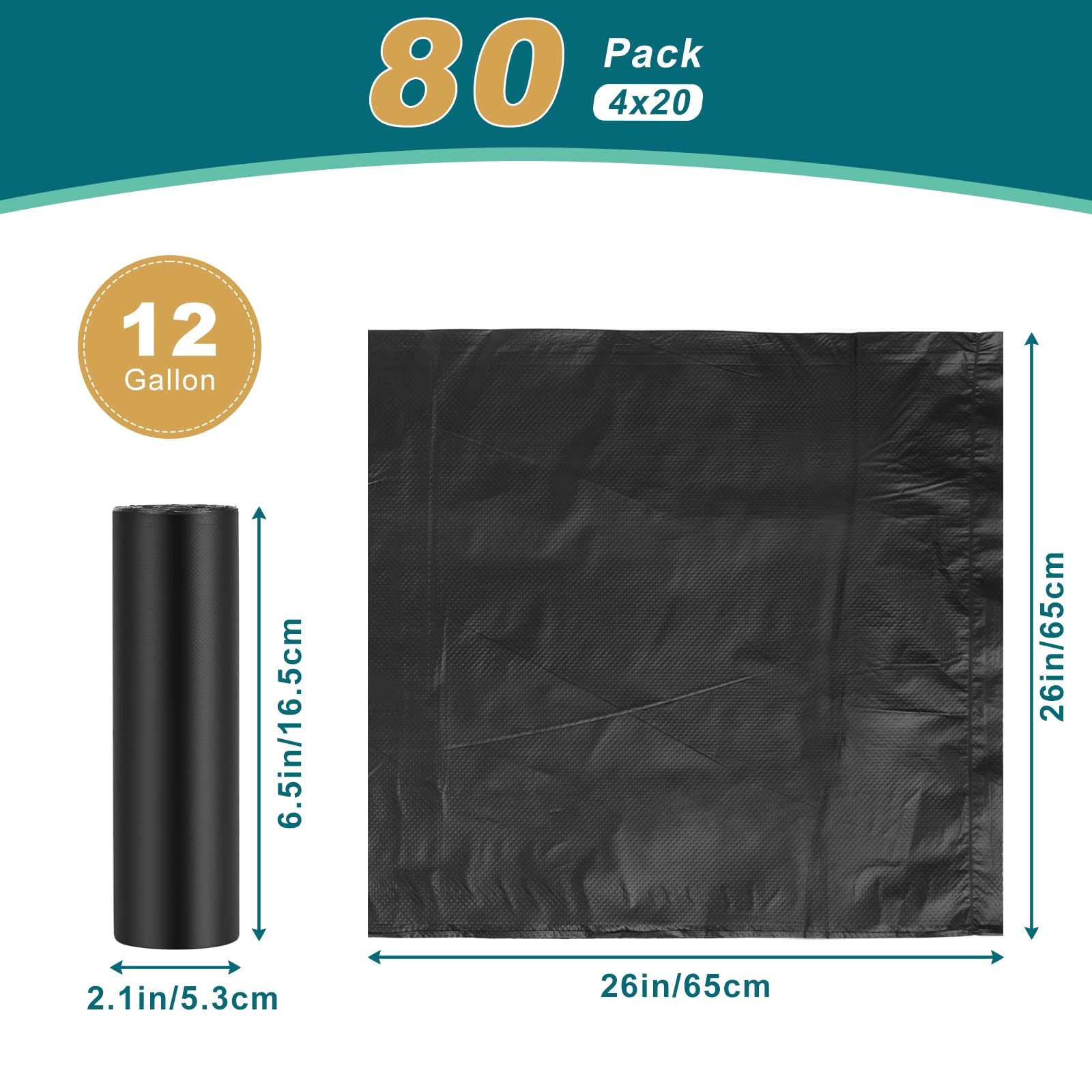 Portable Toilet Bags 80 Count 12 Gallon Heavy Duty Leakproof Camping Bucket Line