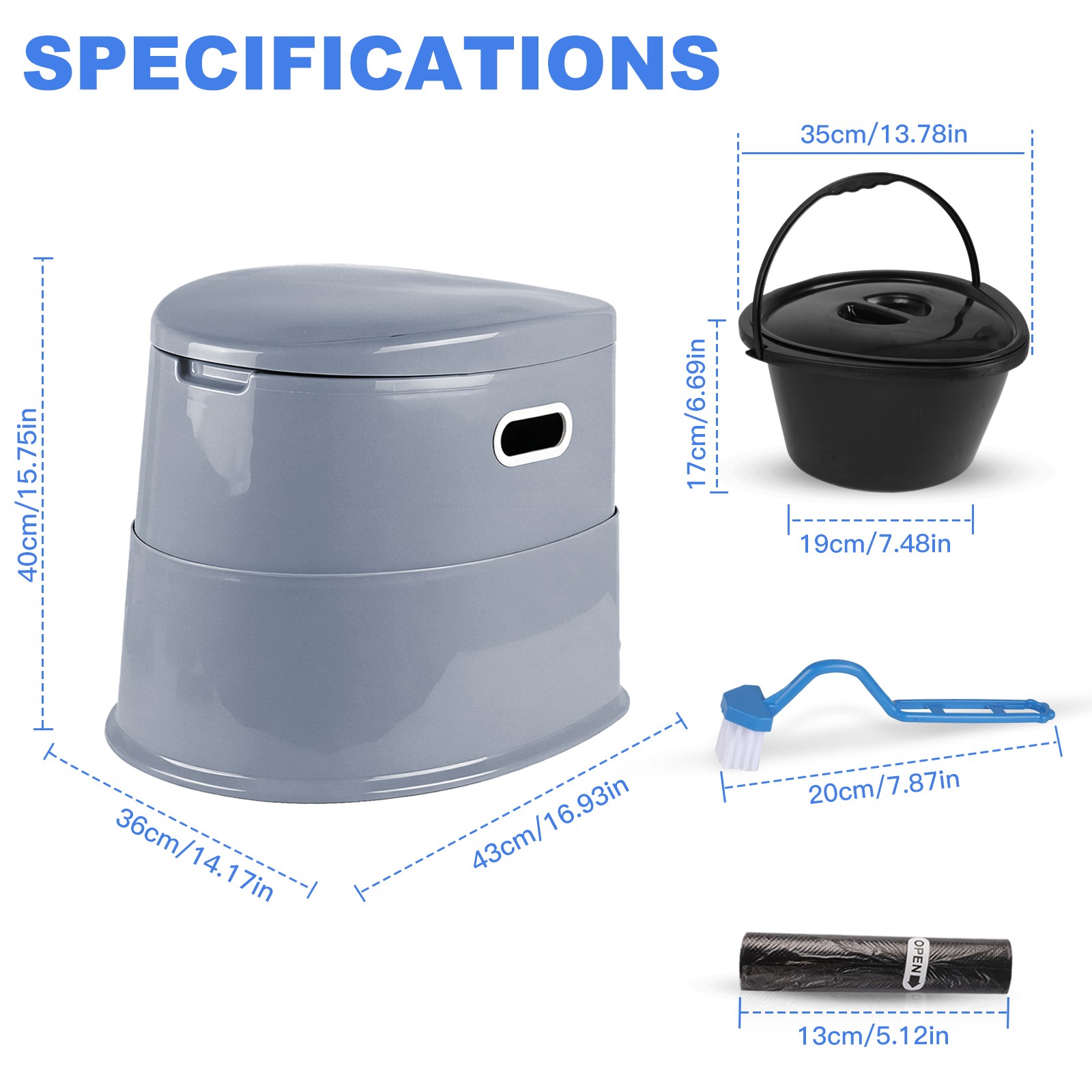 Portable Camping Toilet with Detachable Phone Shelf and Toilet Paper Holder