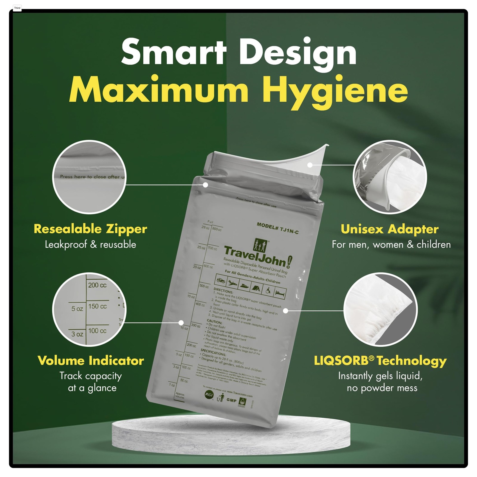 TravelJohn Resealable Disposable Urinal Bags 28oz (6 Pack) – Road Trip Essent…