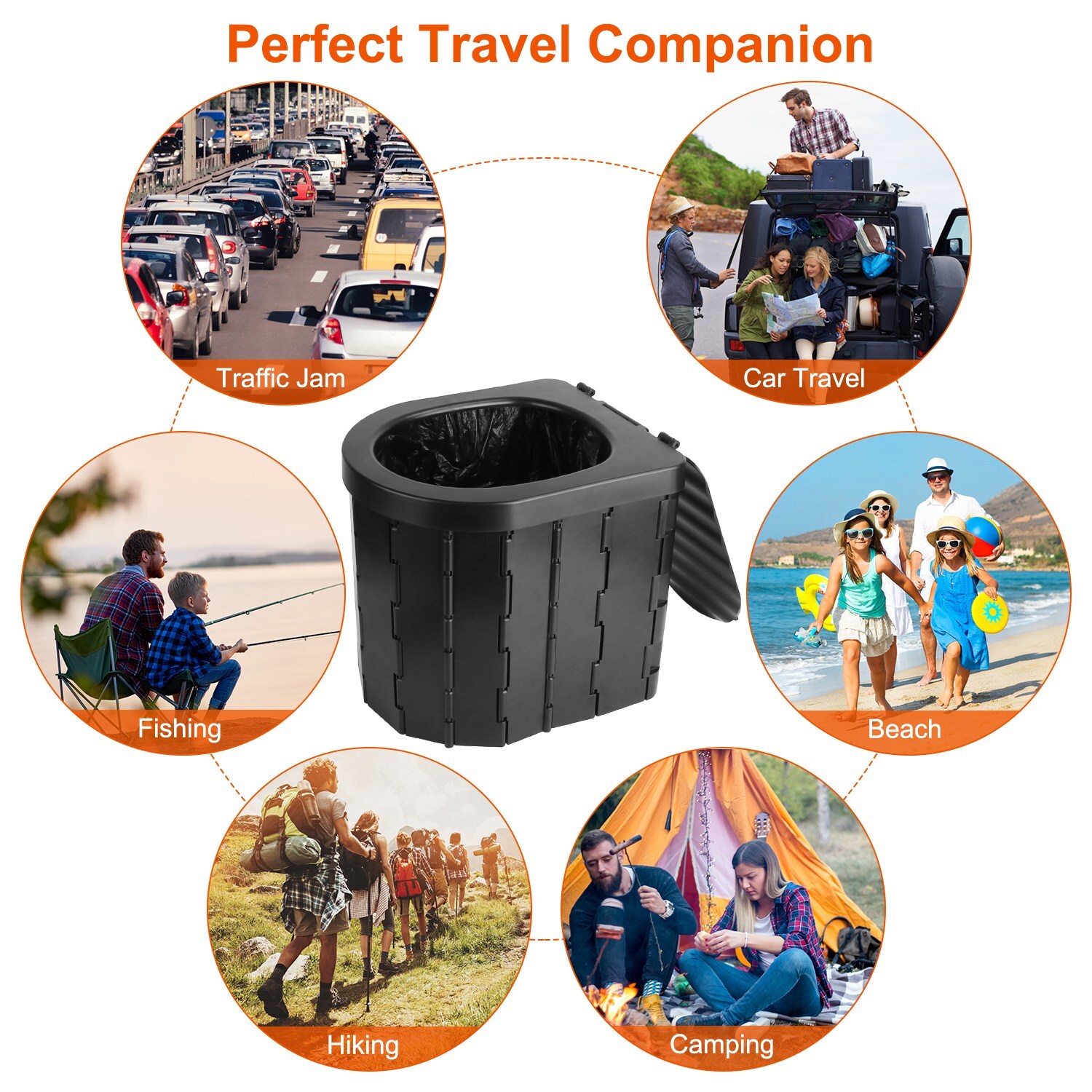 Portable Folding Toilet Potty Seat for Travel Camping Car Emergency Kit with Lid