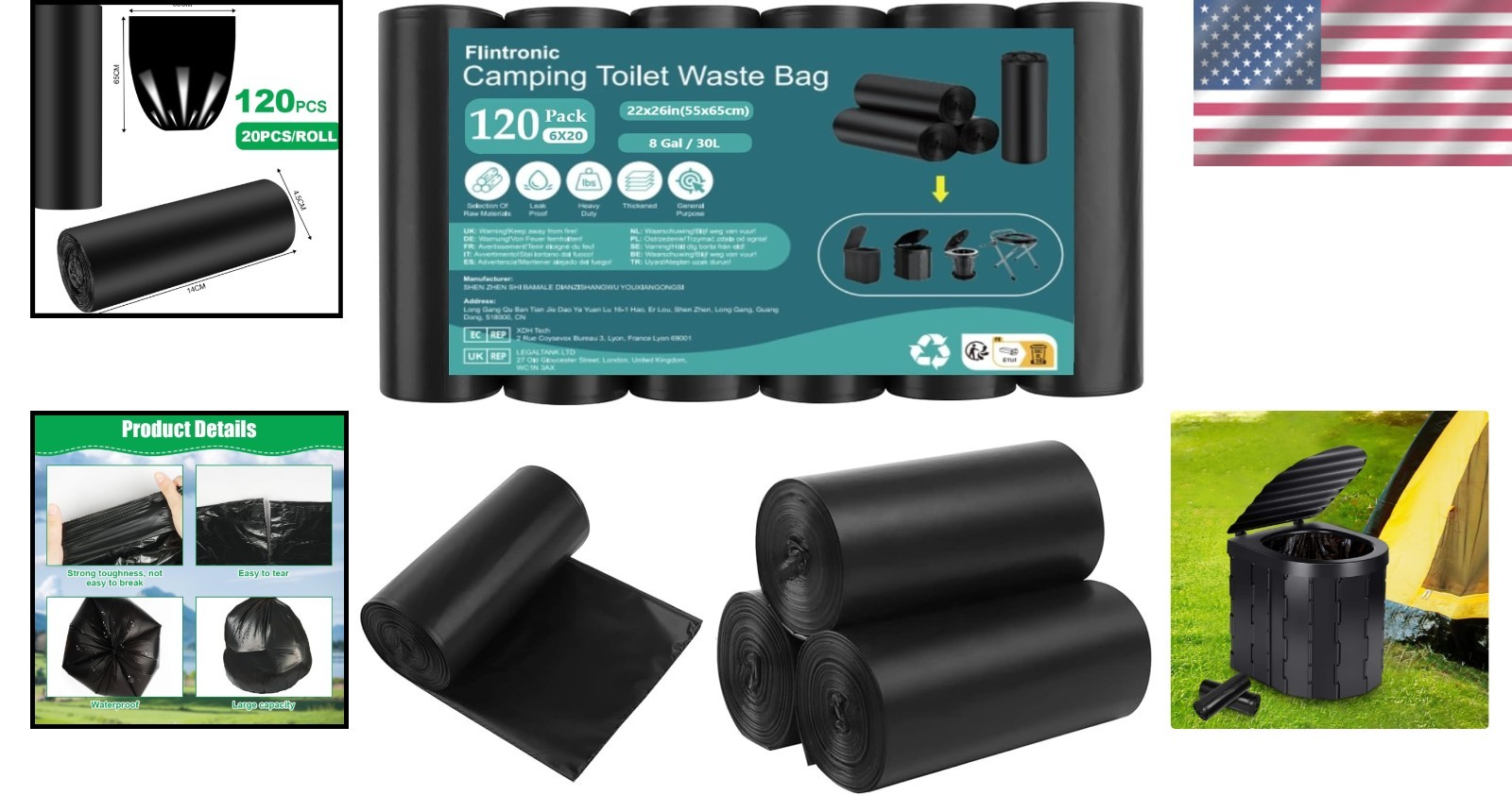 Durable Camping Toilet Waste Bags 120 Count, Leakproof for Travel & Hiking
