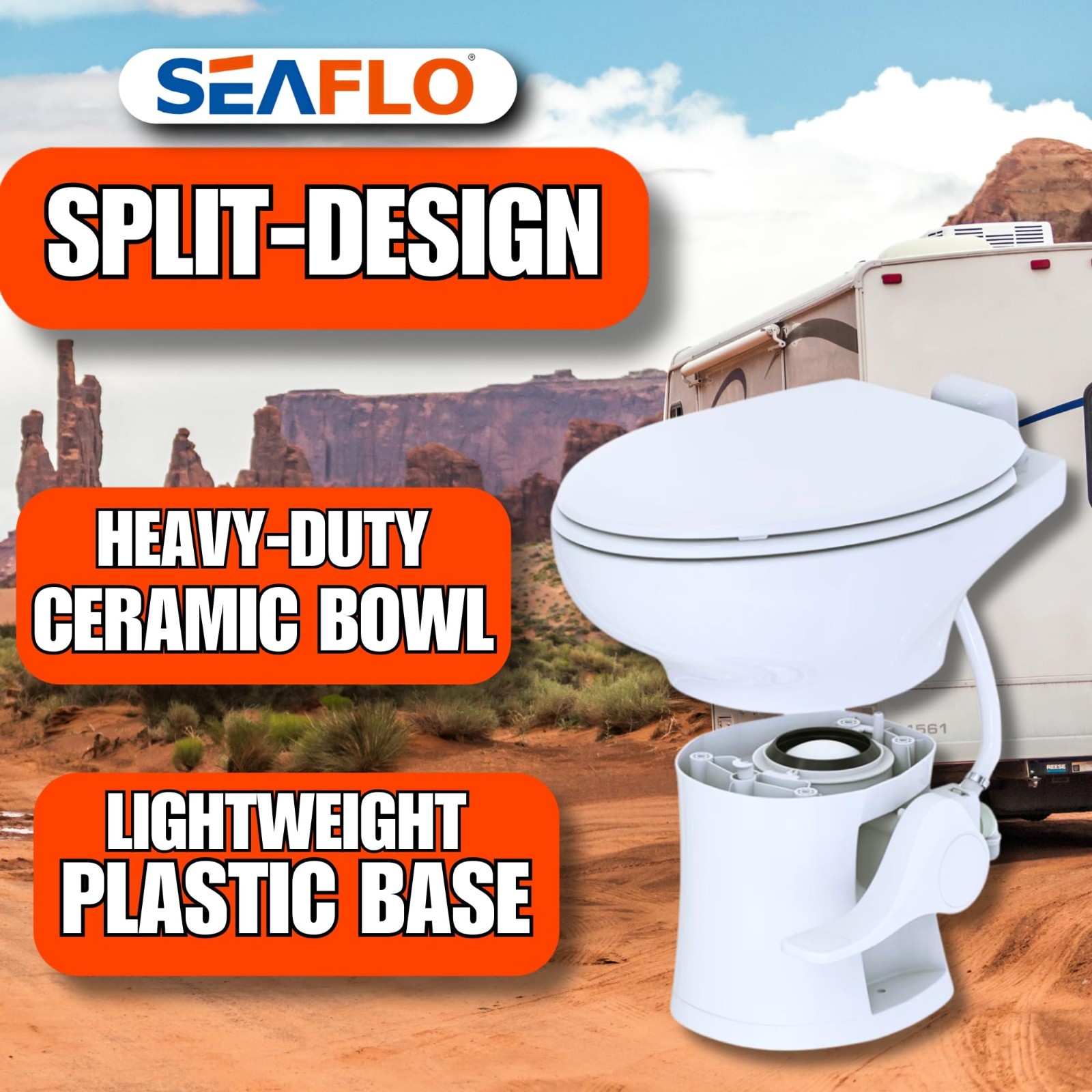 SEAFLO Ceramic Residential Height Camper/RV Toilet with Sprayer Attachment