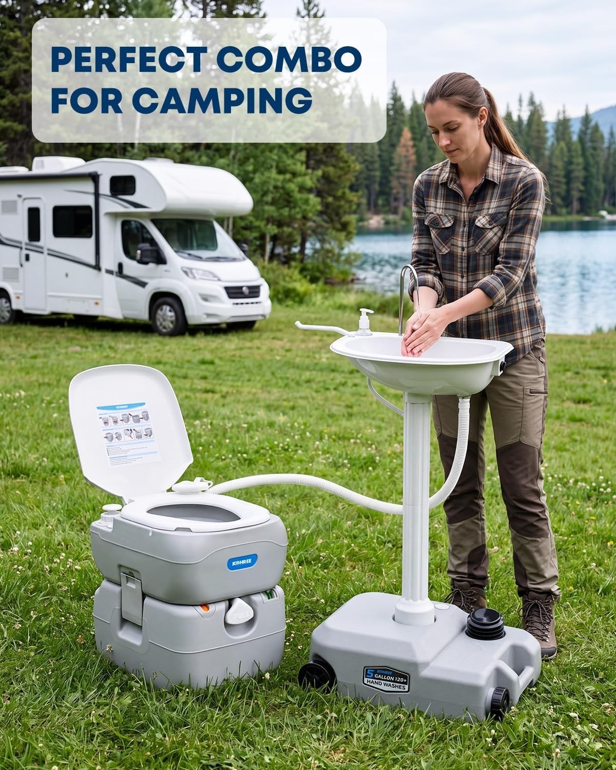Portable Toilet for RV Travel 5.8 Gallon High Density Polyethylene Construction