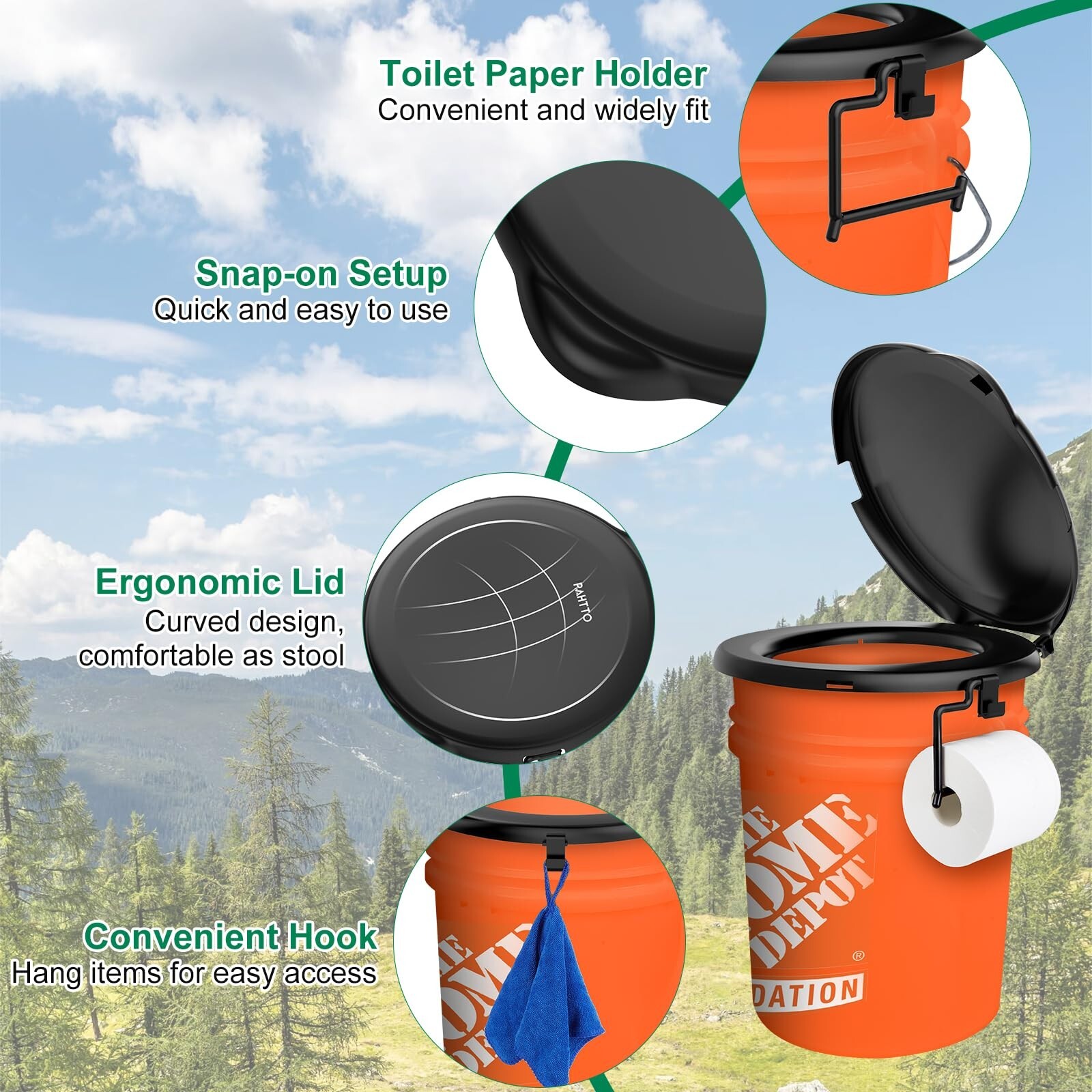 US-FREESHIP Portable Toilet Seat for 5 Gal Buckets with Lid and Toilet Bags