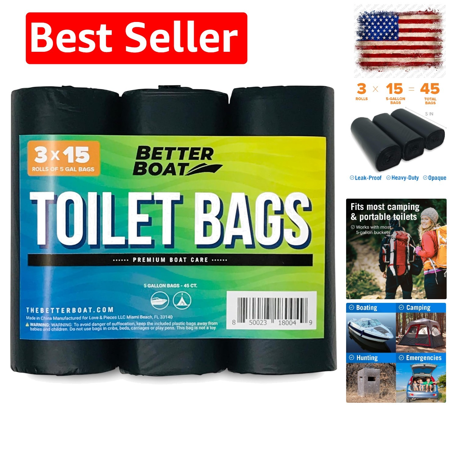 45 Portable Toilet Bags, Plant Based 8 Gallon for 5 Gallon Buckets Human Wast…