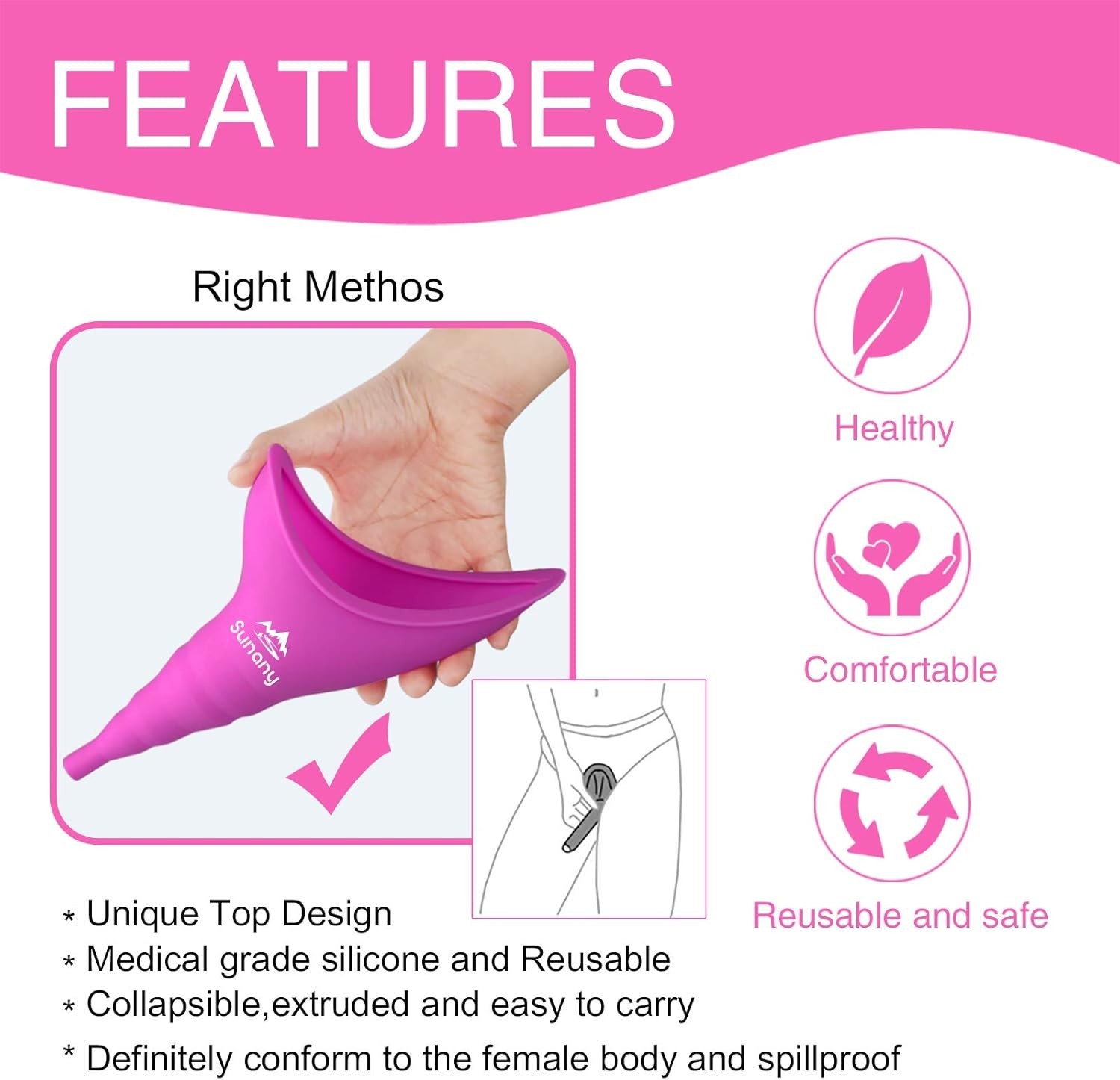 Revolutionary Fuchsia Silicone Pee Funnel for Women – Comfort & Hygiene Combined