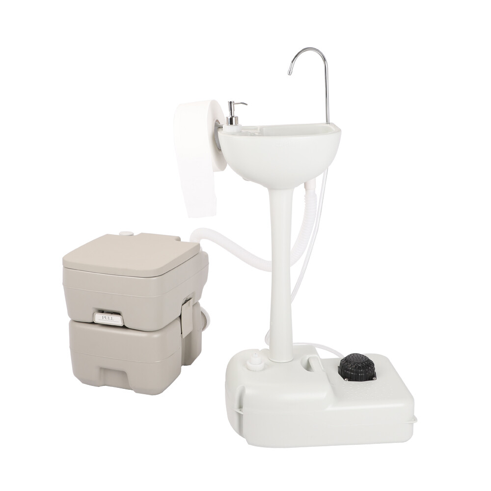 US Portable Removable Outdoor Hand Sink with RV Camper Gravity Flush Toilet Kit