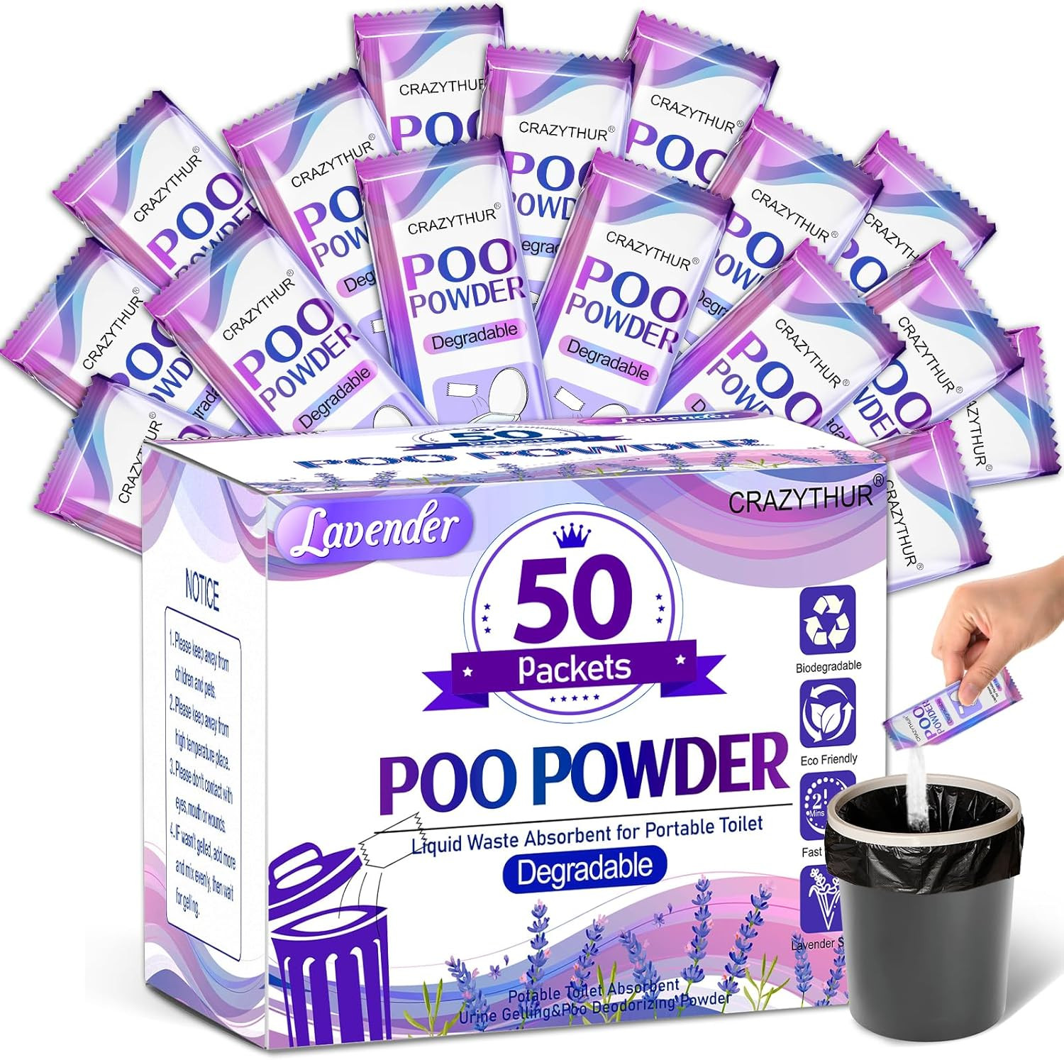 Portable Toilet Gel Powder Camping Waste Solidifier Poo Pee Liquid Absorber RV