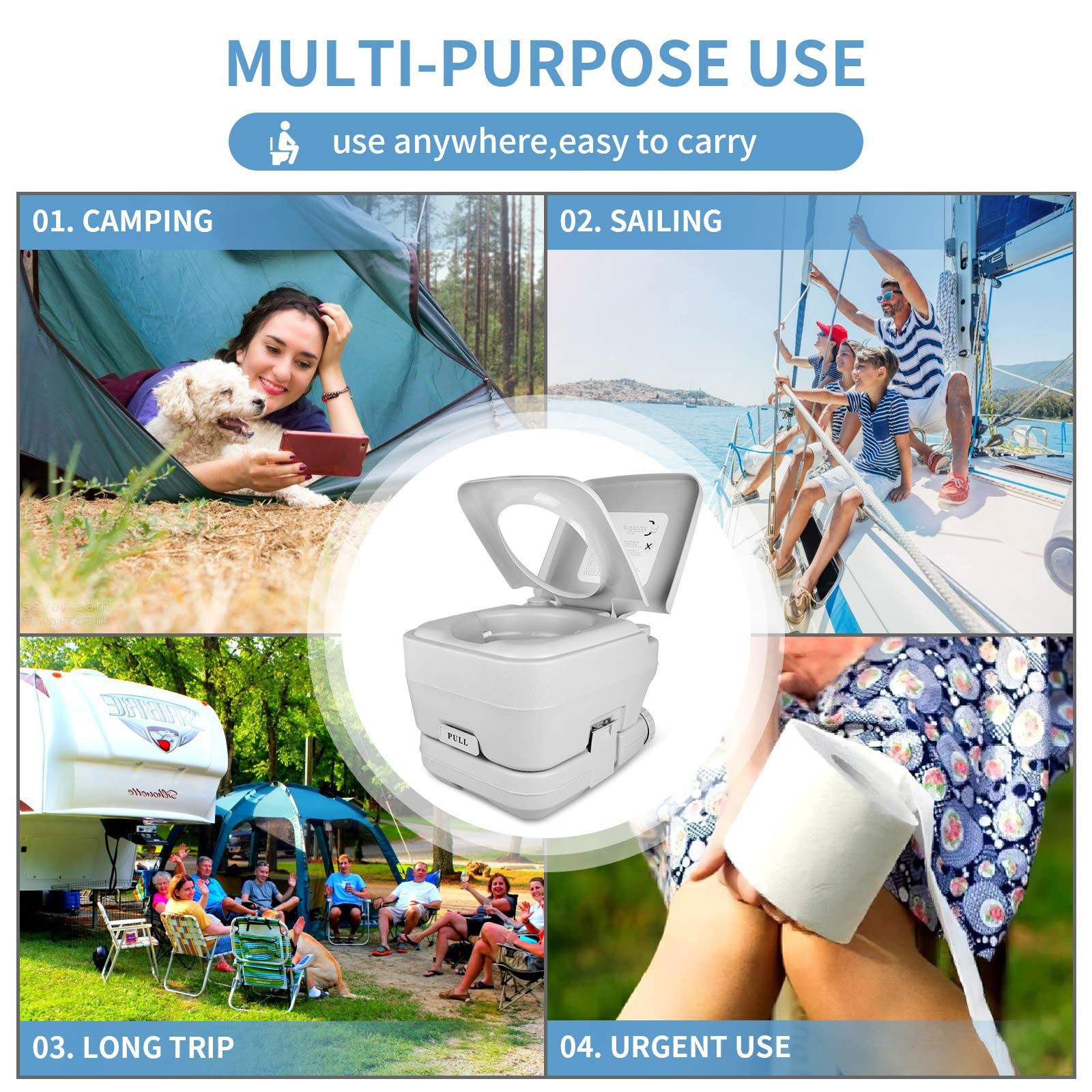 Yitahome Portable Toilet Camping Travel Rv Potty 2.6 Gallon Detachable Waste