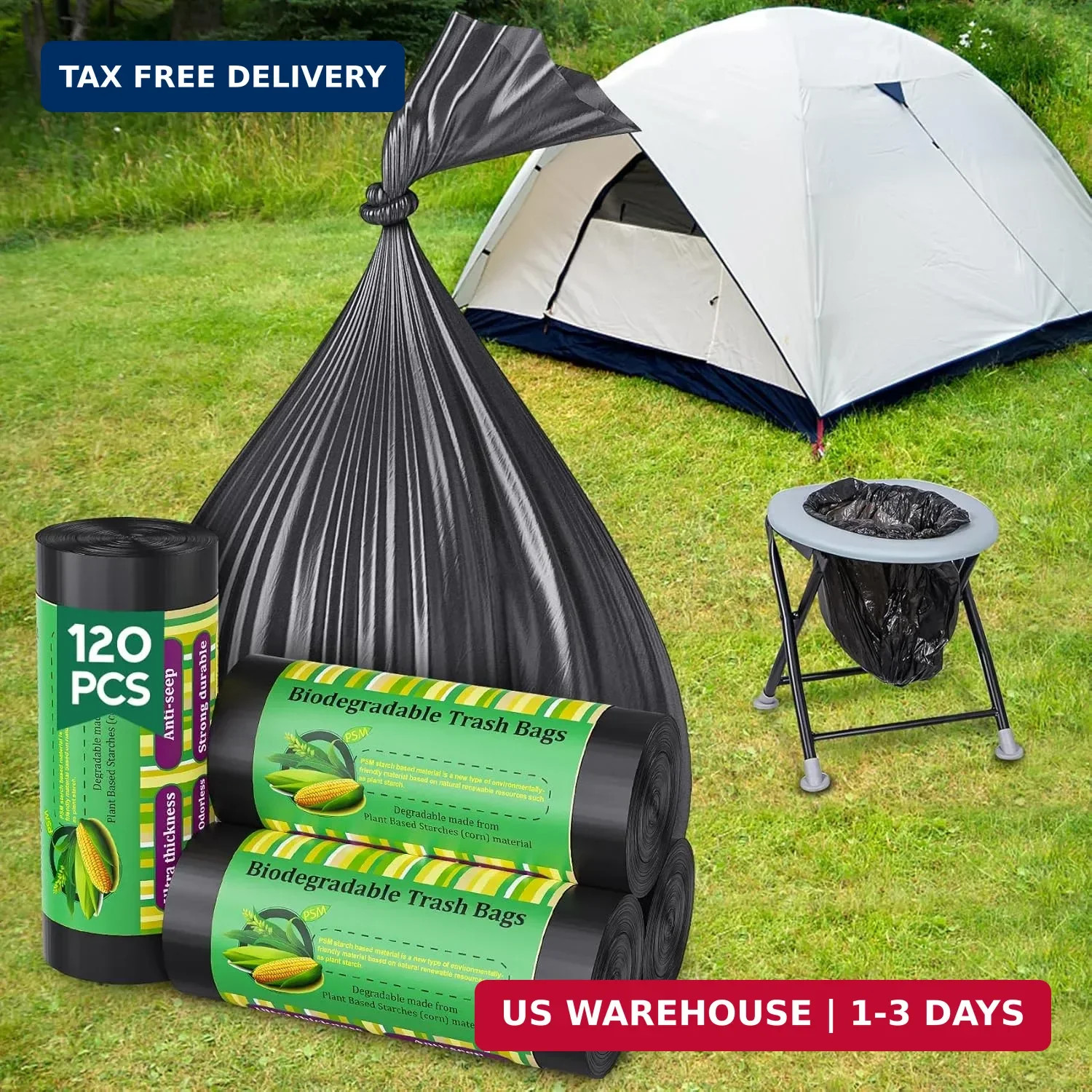120 Portable Camping Toilet Bags, Biodegradable Compostable 5-8 Gallon Emergency