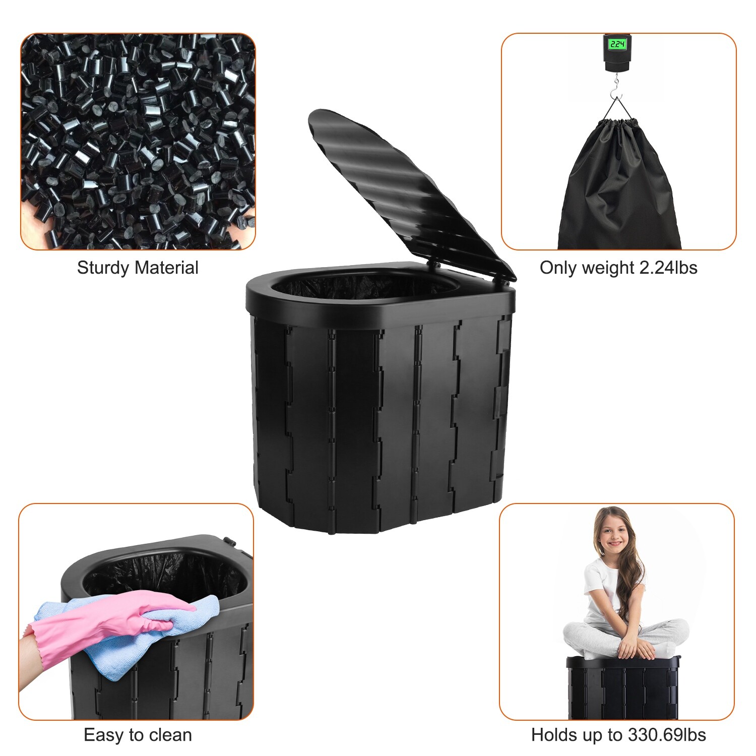 Portable Folding Toilet Potty Seat for Travel Camping Car Emergency Kit with Lid
