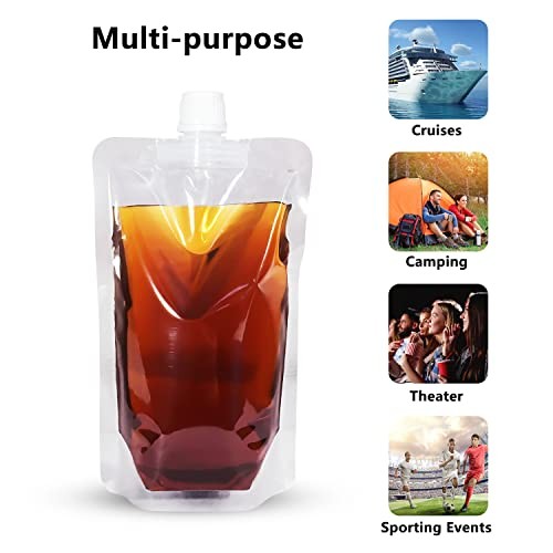Keon Plastic Pouches – Leak-Proof, Flexible 8OZ – 10PCS + 2 Funnels – Reusable