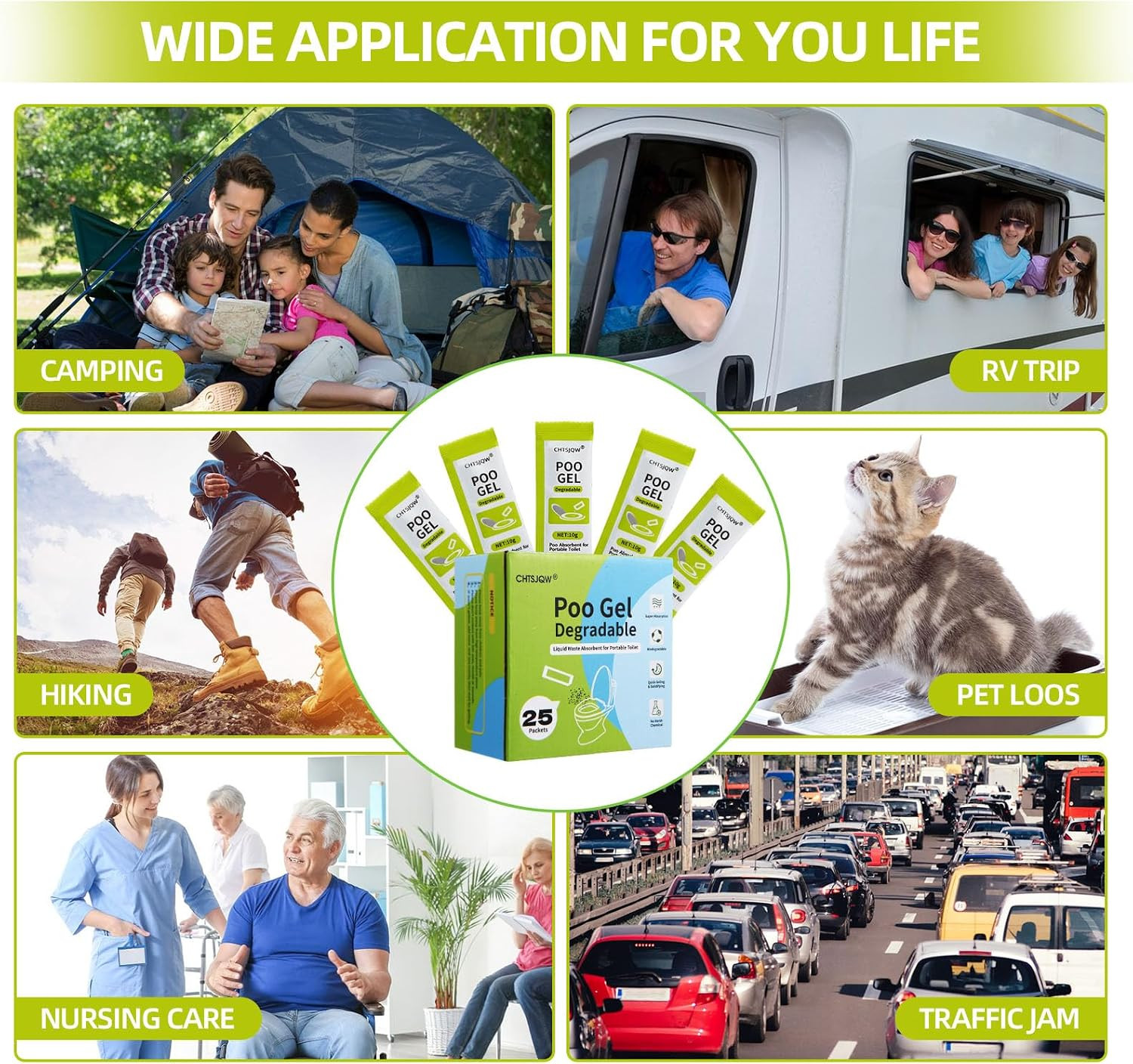 Portable Toilet Powder, Eco Absorbent Gel Liquid Waste Gelling and Deodorizing,