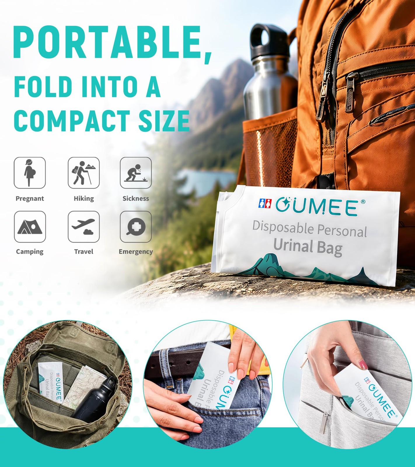 OUMEE 800ML Emergency Disposable Urinal Bags, 8/12/20/23/28 Pcs Large, white