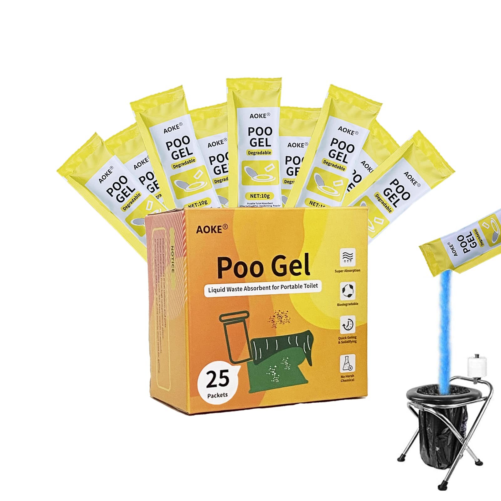 AOKE Portable Toilet Absorbent Gel Powder – 25 Count (Pack of 1), Lemon25pcs