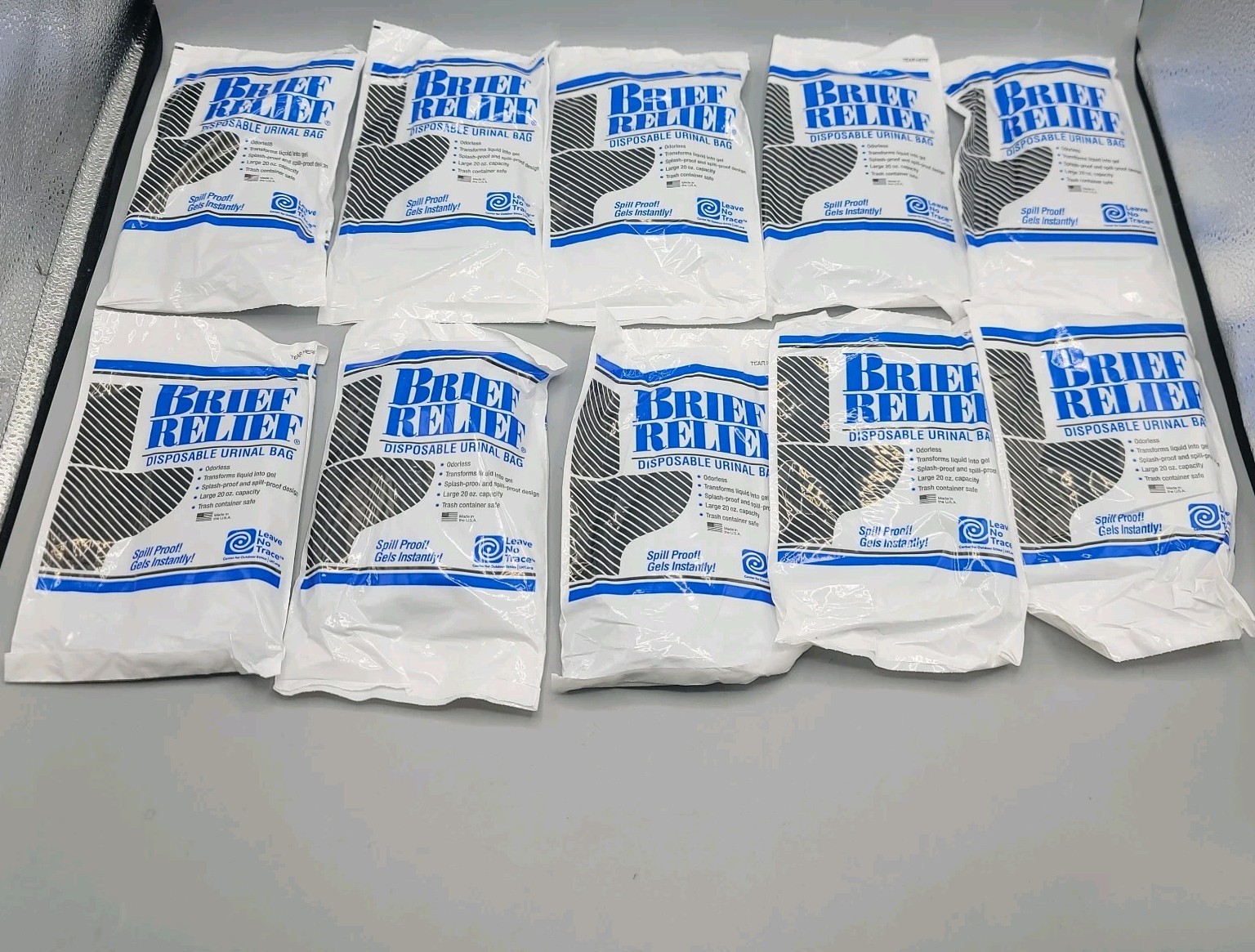 Lot of 10 Brief Relief Disposable Urinal Bags Large 20oz Emergency