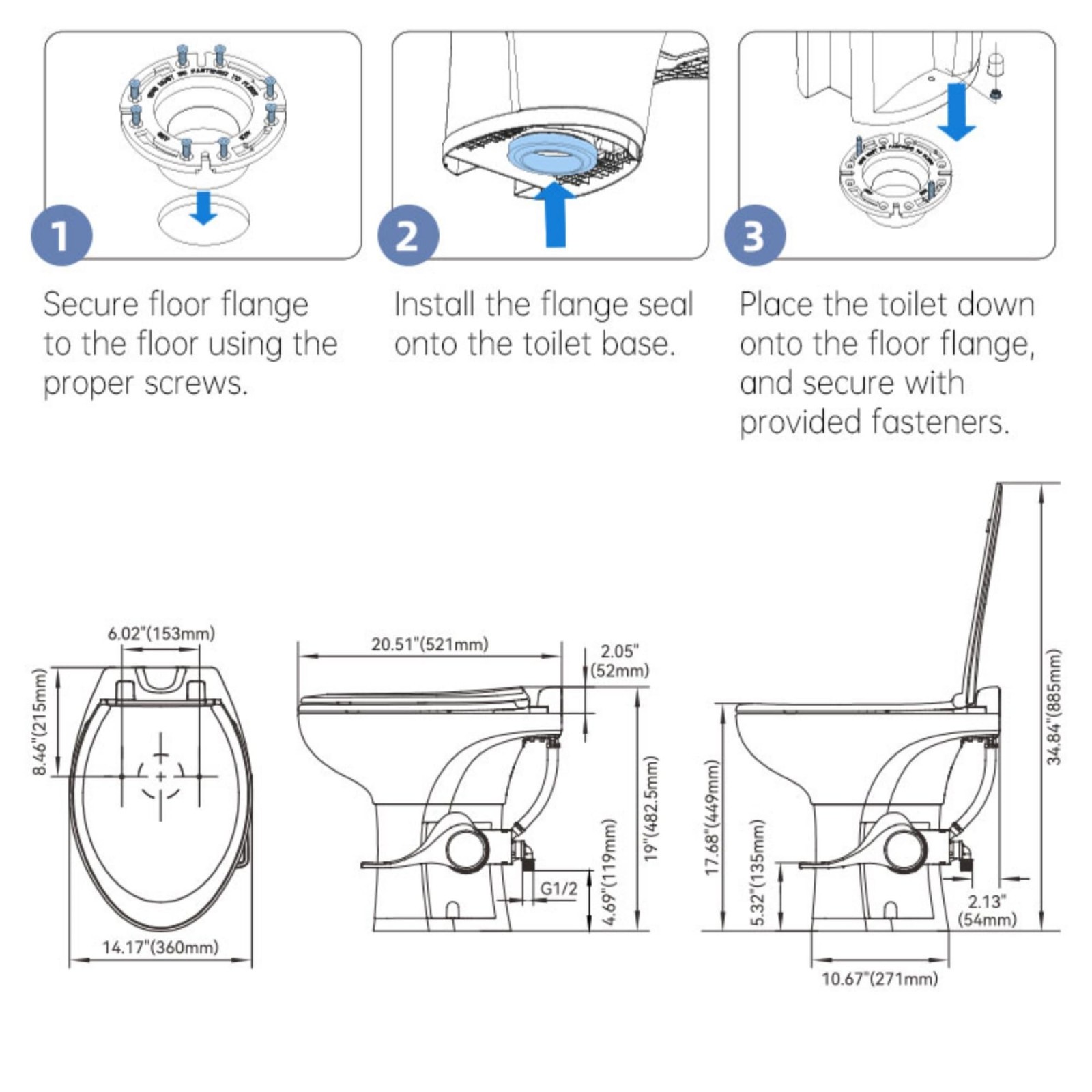 SEAFLO Ceramic Residential Height Camper/RV Toilet with Sprayer Attachment