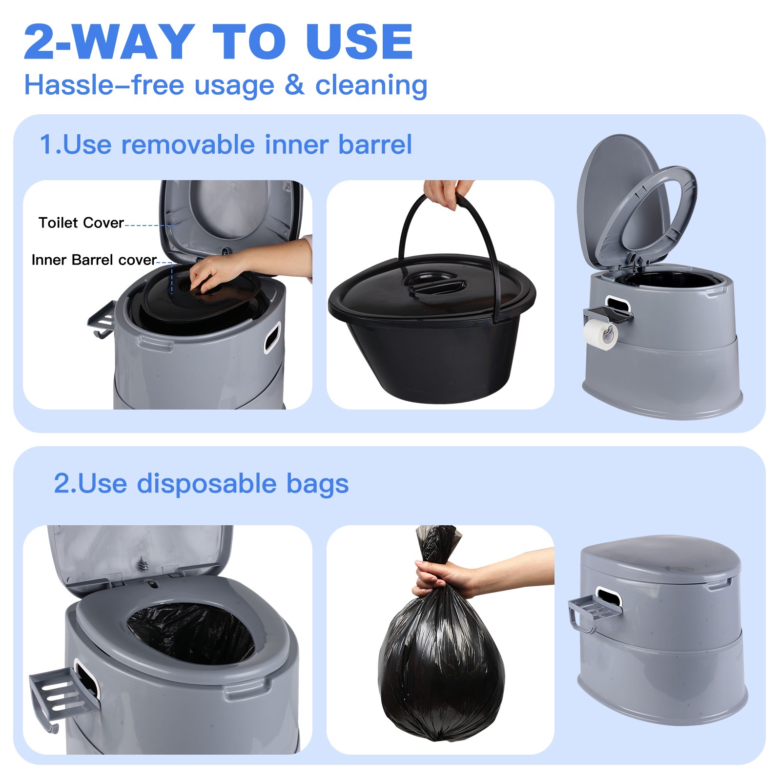 Portable Camping Toilet with Detachable Phone Shelf and Toilet Paper Holder