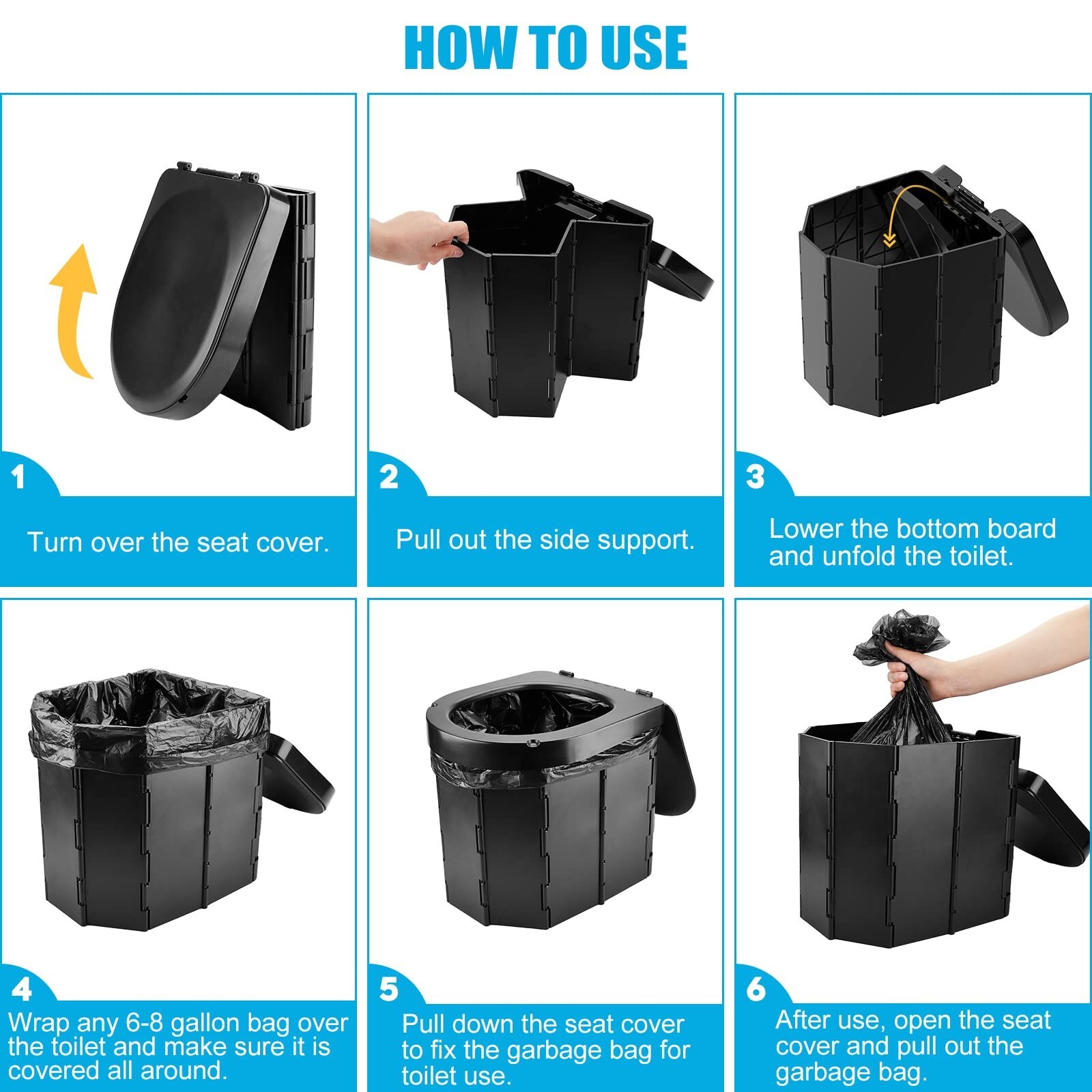 Portable Folding Camping Toilet with Lid and Retractable Toilet Paper Holder
