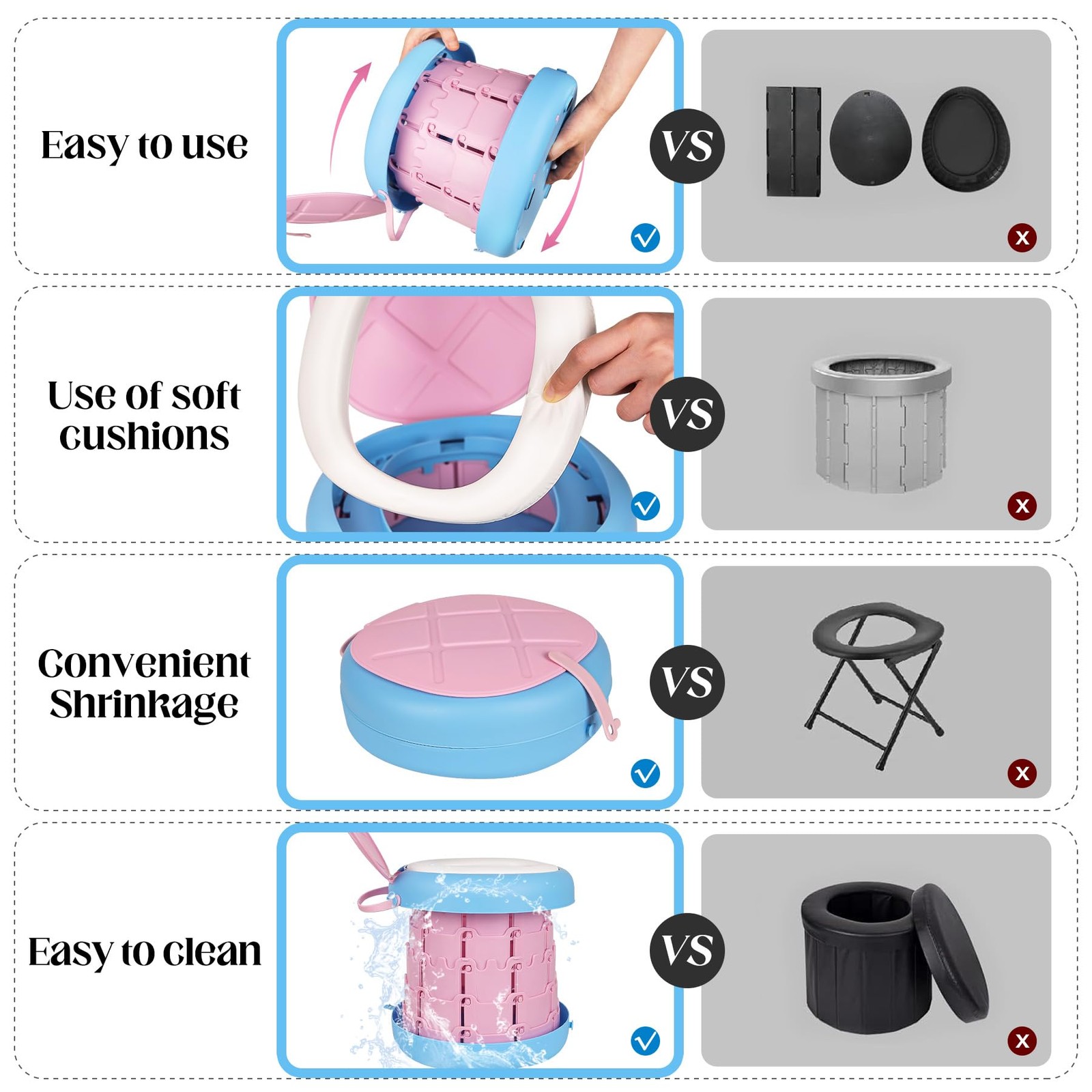 Foldable Portable Camping Toilet Adjustable Travel Potty