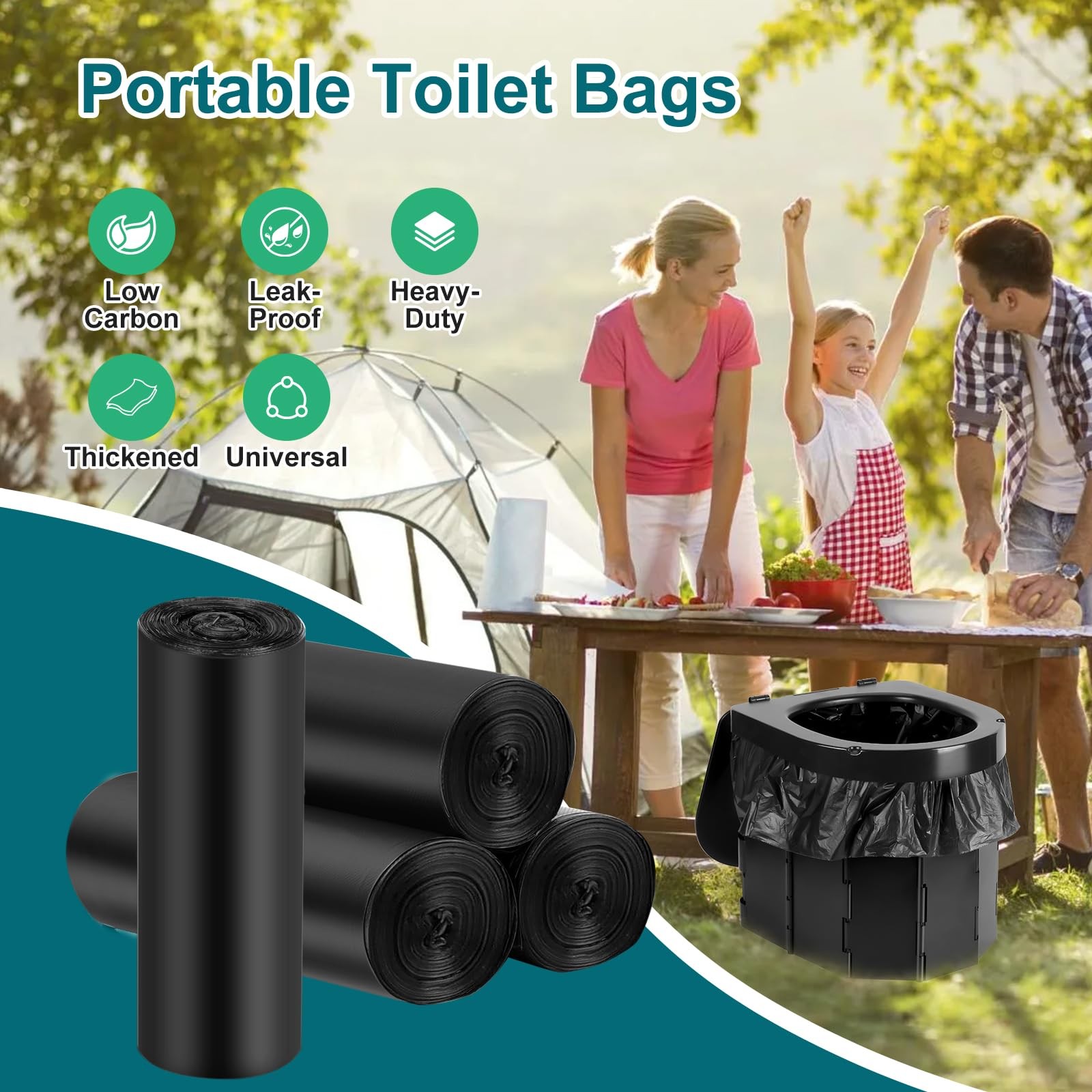 Portable Toilet Bags 80 Count 12 Gallon Heavy Duty Leakproof Camping Bucket Line