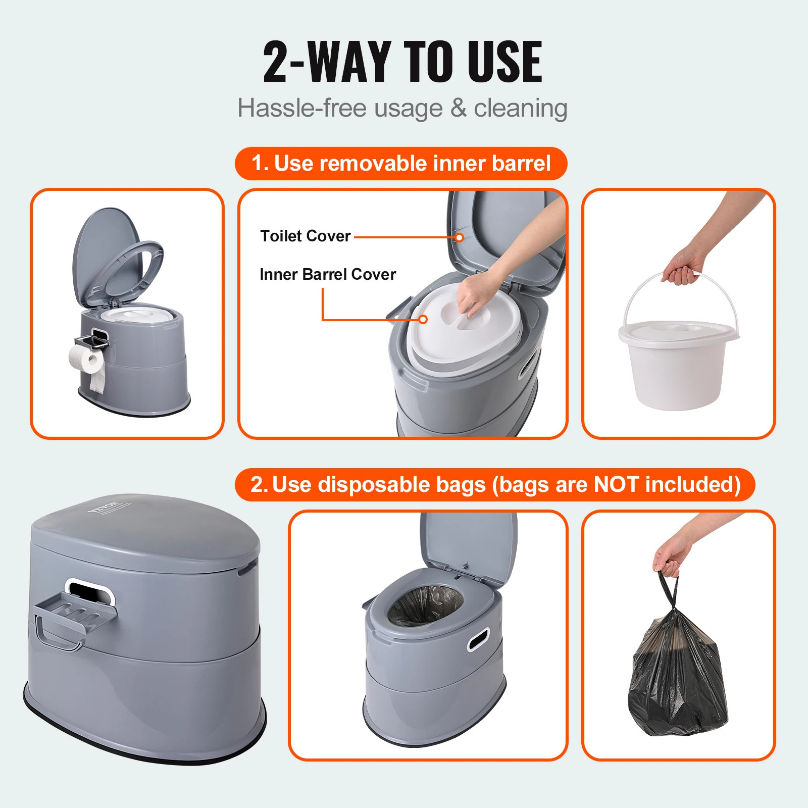 Portable Camping Toilet Porta Potty 1.3G Detachable Bucket Travel Toilet Outdoor