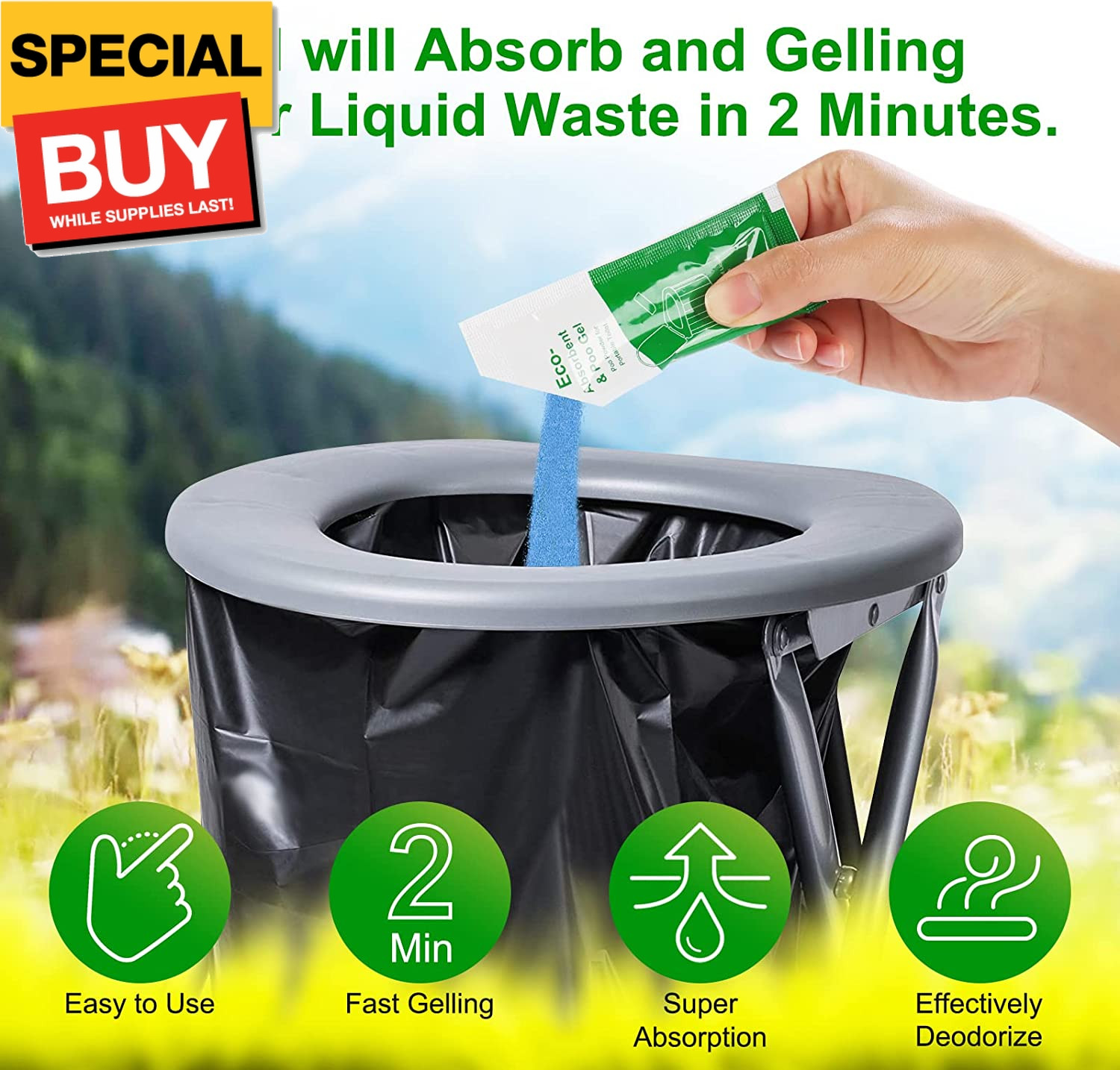 25Pack Poo Gel for Portable Toilet, Camping Toilet Chemicals Degradable Absorben