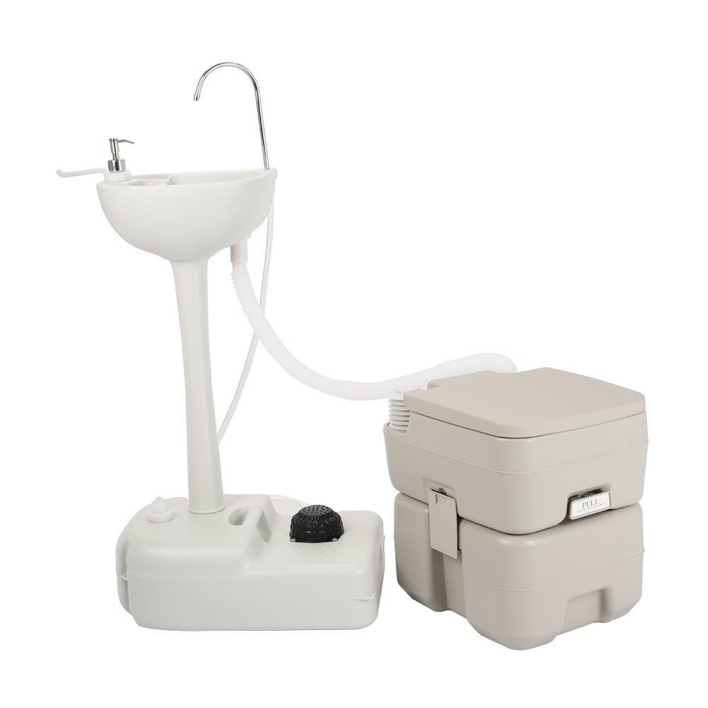 Camping Wash Set Portable 20L Flush Toilet Hand Wash Sink Basin Towel Holder