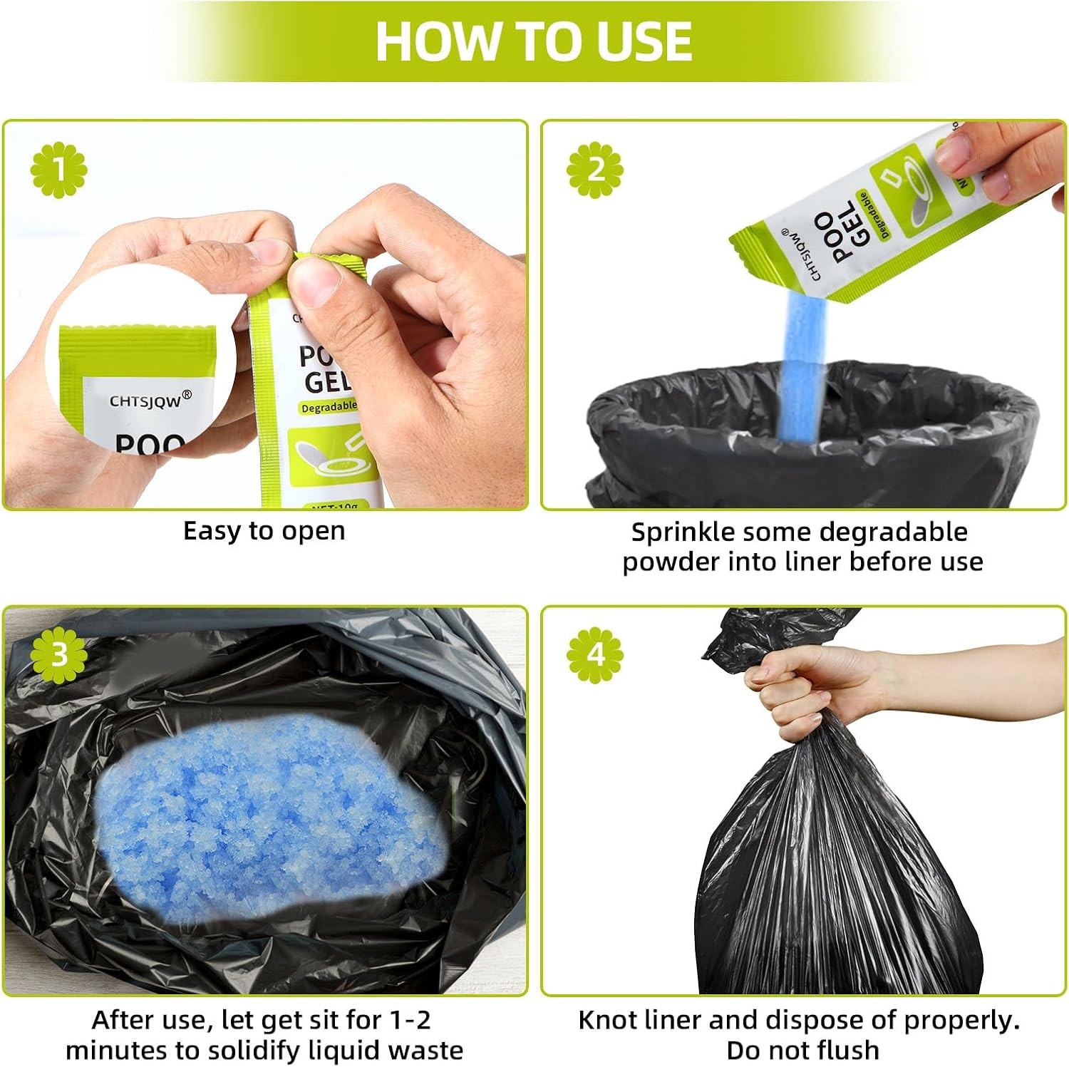 Portable Toilet Powder, Eco Absorbent Gel Liquid Waste Gelling and Deodorizing,