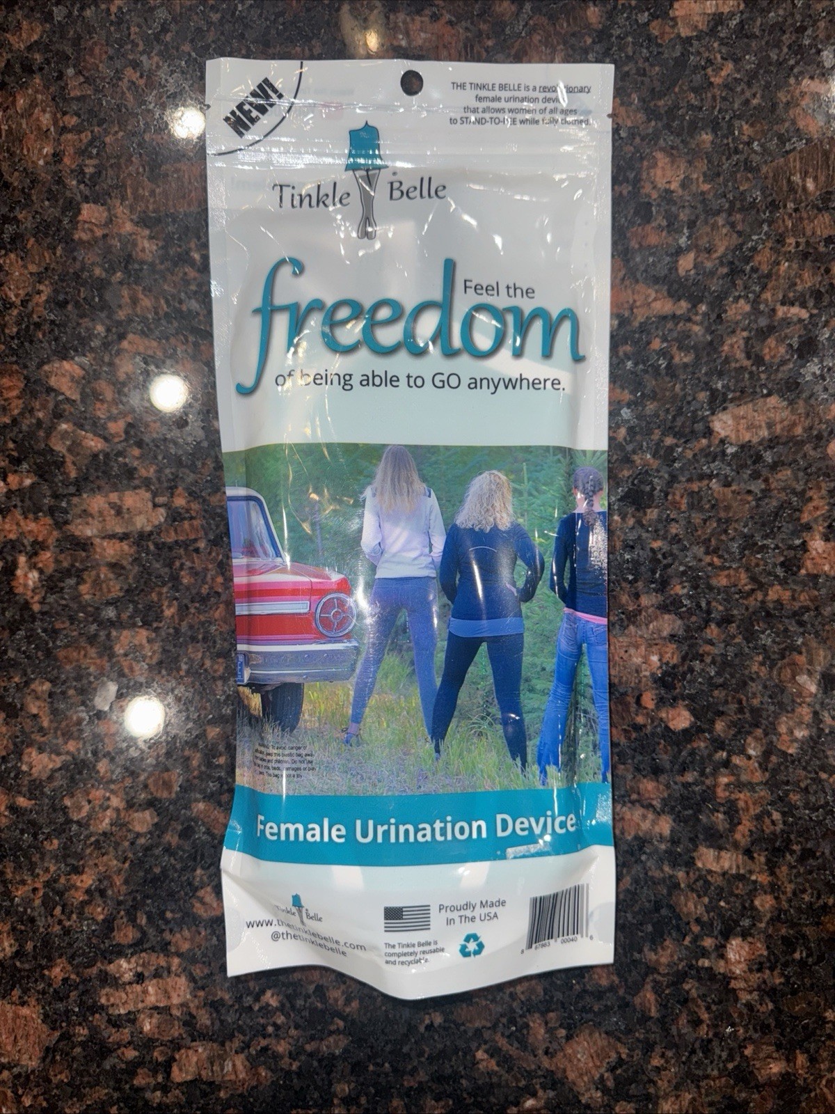 The Tinkle Belle Portable Female Urination Device, Teal and Grey with Case New