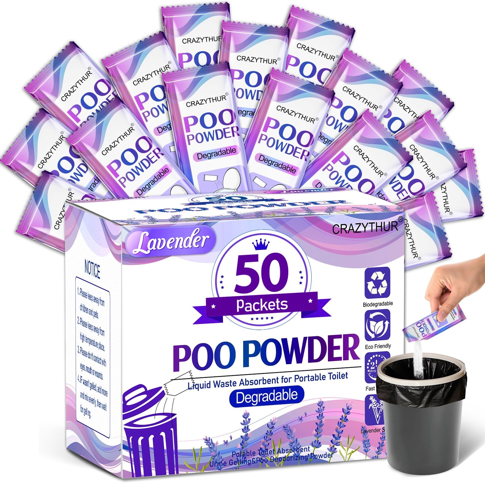 50PCS Poo Gel and Portable Toilet Gel with Lavender Scent, Camping Toilet Gel…