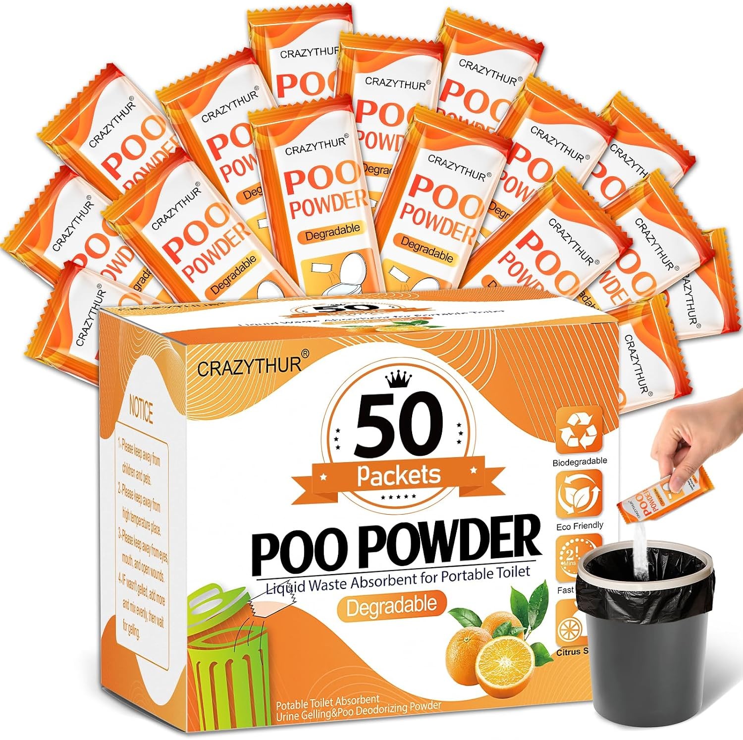 Portable Toilet Gel Powder Camping Waste Solidifier Poo Pee Liquid Absorber RV