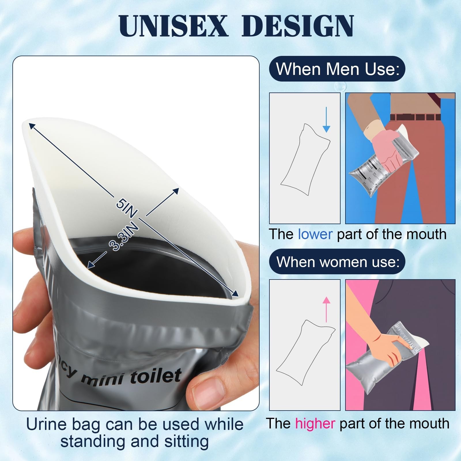 50 Pcs Disposable Urinal Bags – Portable Pee Bags for Travel, Camping, Emergency