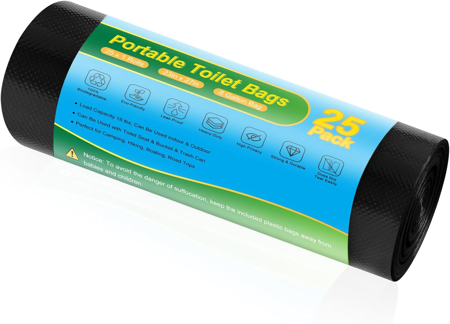 Portable Toilet Bags – 8 Gallon Camping Toilet Bags, Biodegradable Travel Potty