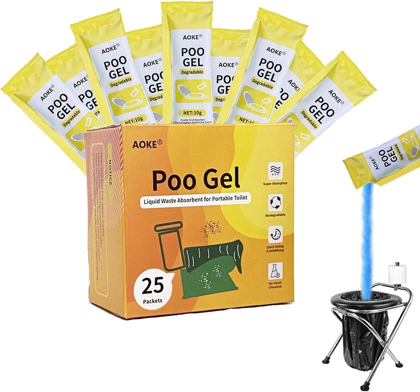 Portable Toilet Absorbent Gel Powder – Lemon 25 Pack Poo Deodorizing Treatmen…