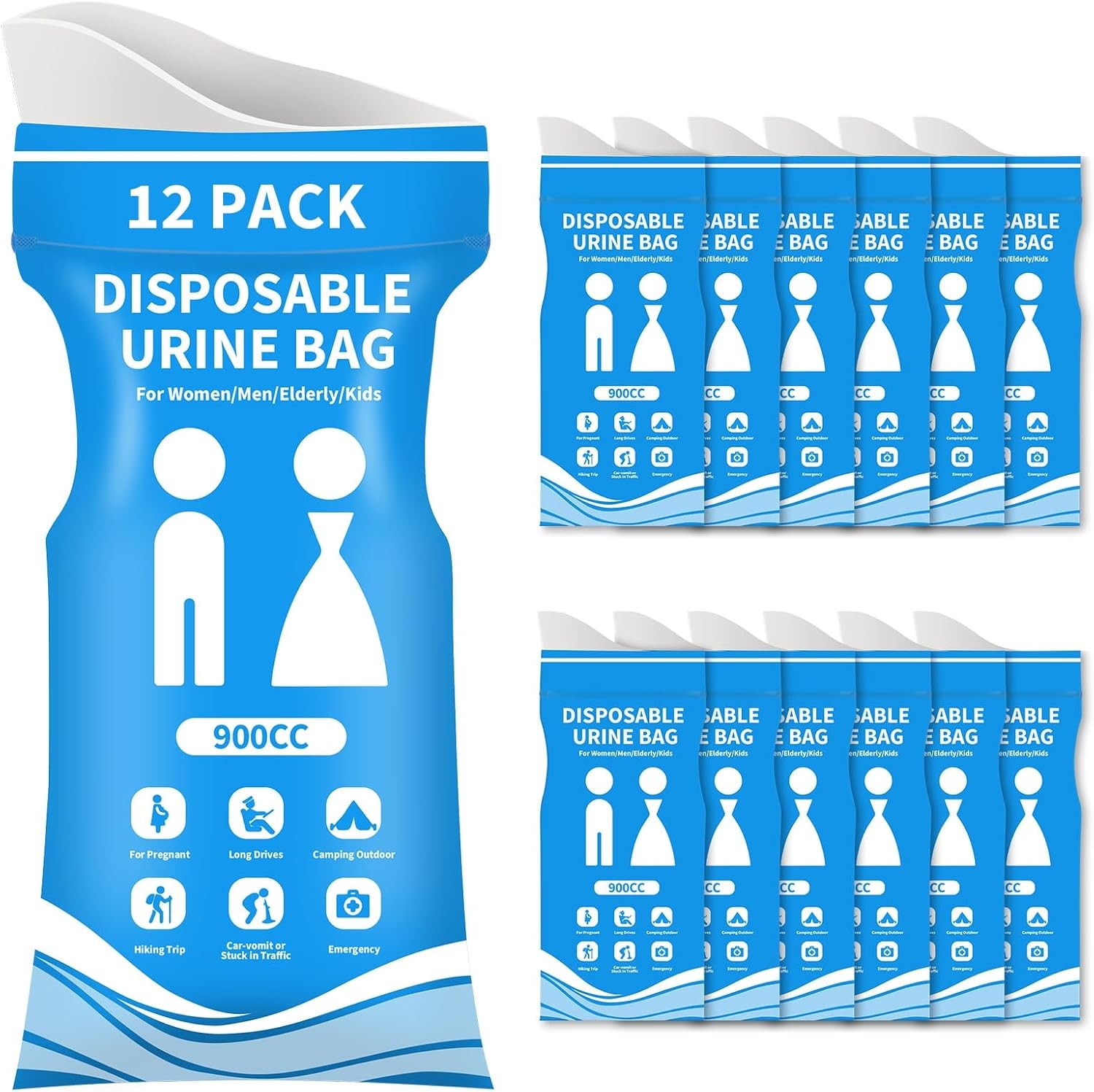 Disposable Urine Bags 12 Pcs, 900ML Pee Bags for Travel for Women and Men, Emerg