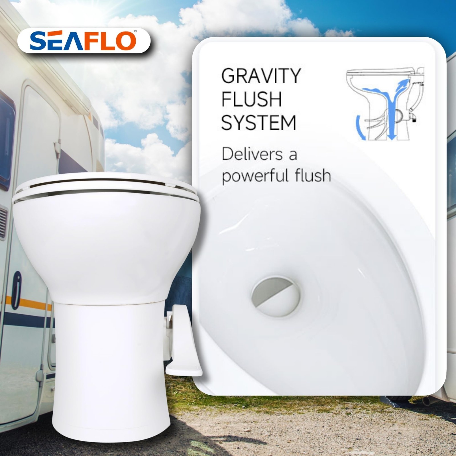 SEAFLO Ceramic Residential Height Camper/RV Toilet with Sprayer Attachment
