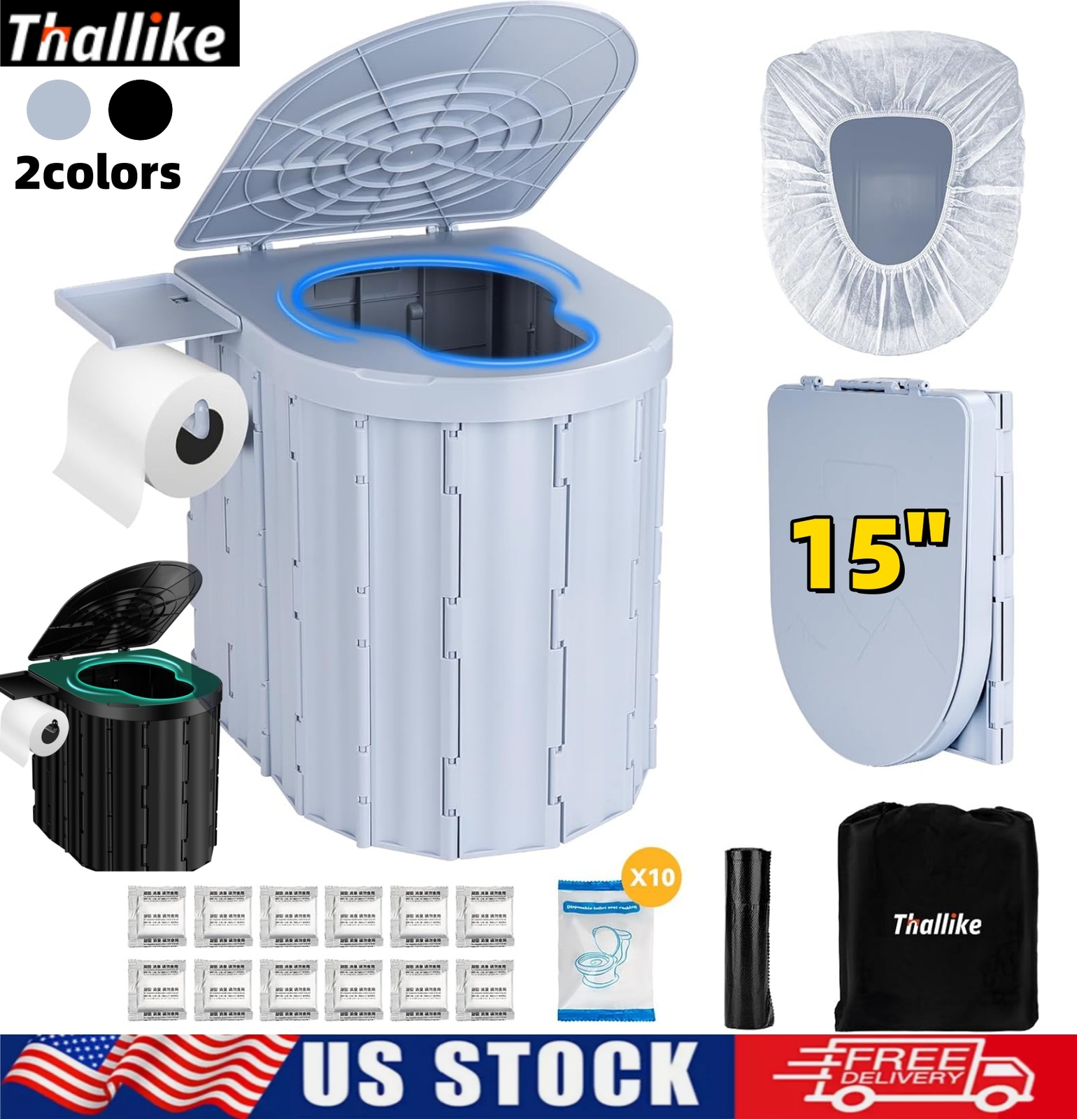Upgrade XL Portable Toilet for Adults Extra Large Portable Travel Floding Toilet