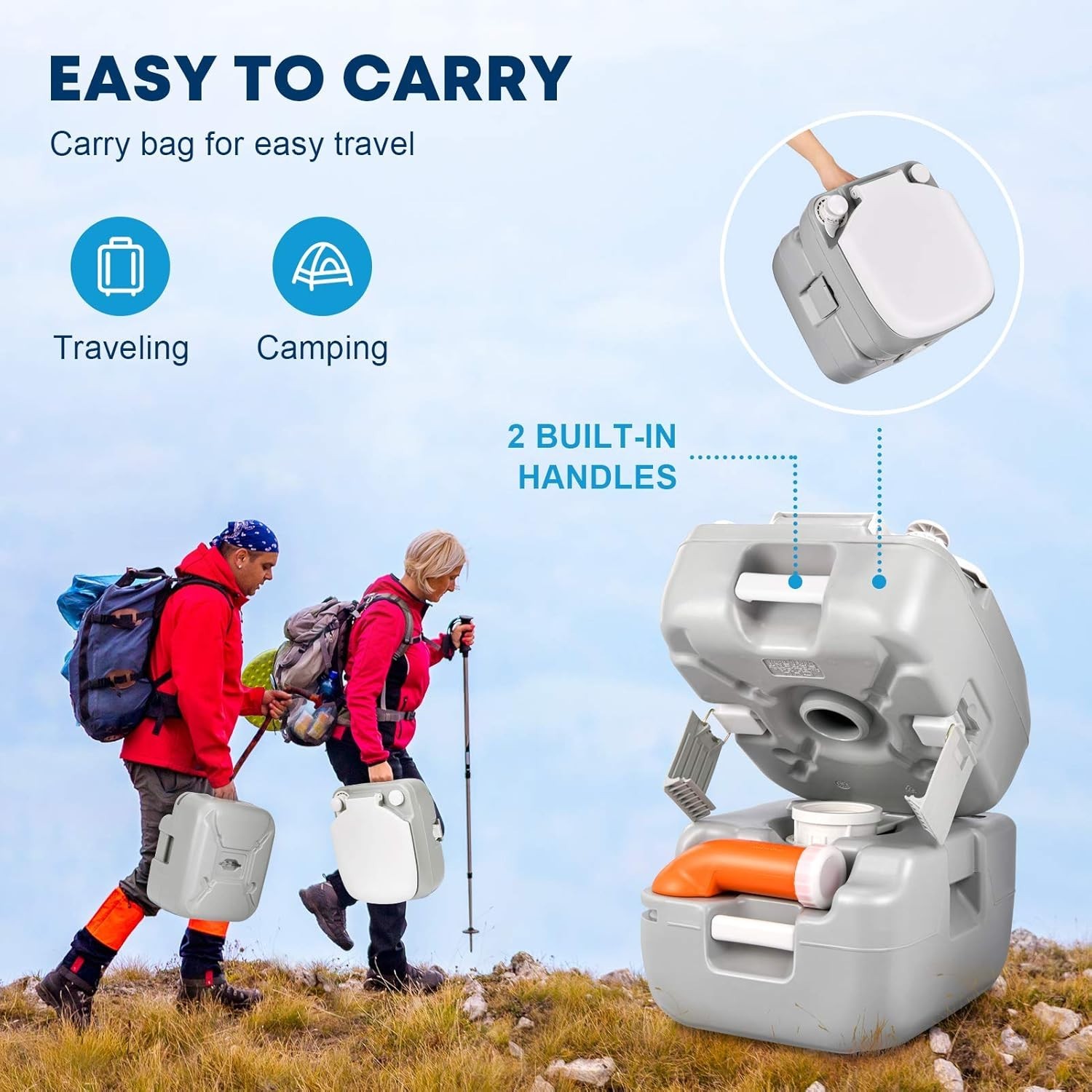 Camping Porta Potty, 5.8 Gal RV Toilet, Level Indicator//