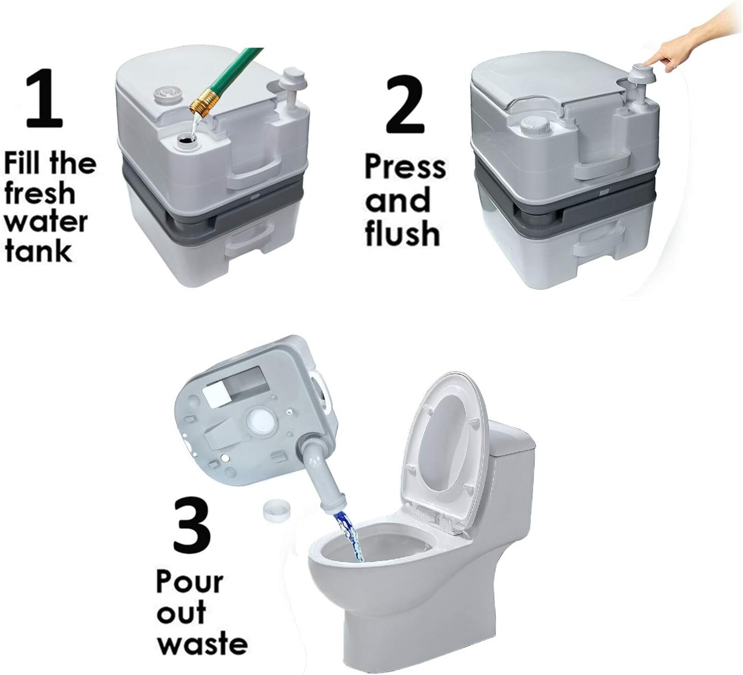 6.3 Gallon 24L Advanced Portable Toilet Flush Camping Travel Piston Pump Commode