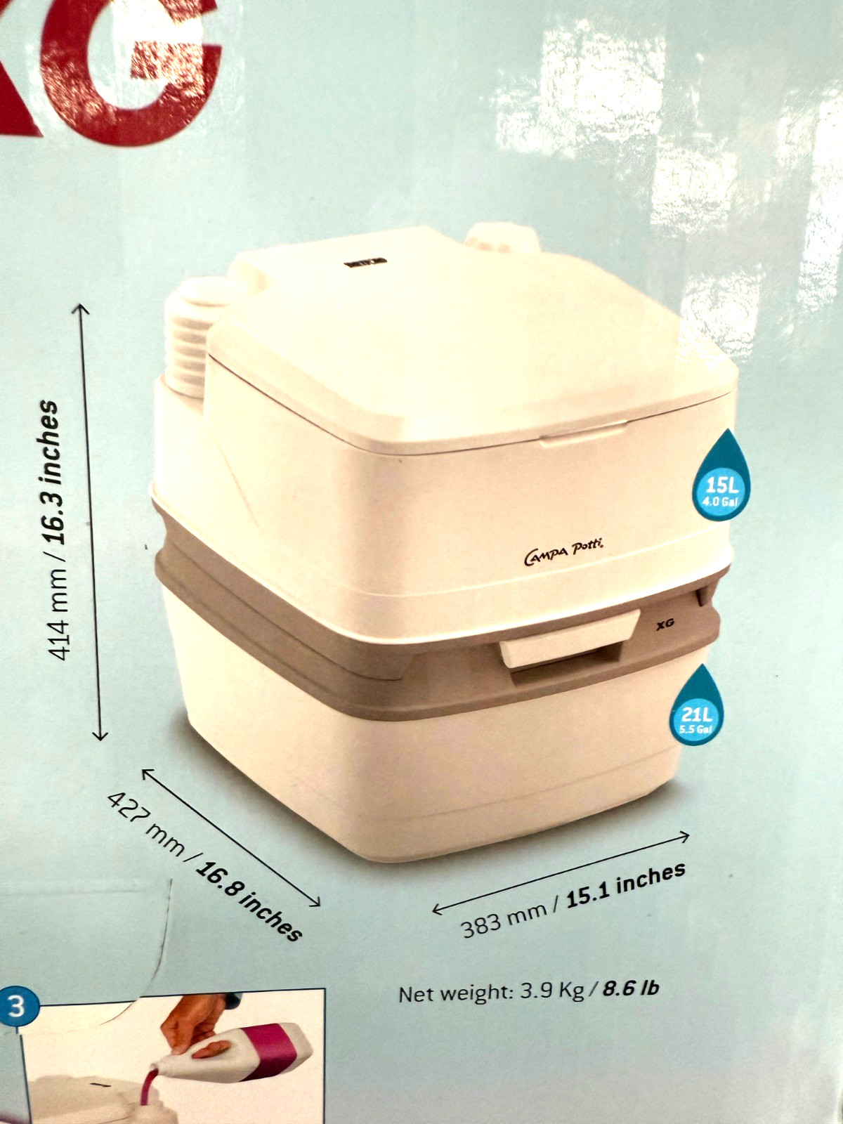Thetford Campa Potti XG Portable Flushable Camping Toilet w Carry Handle 92840