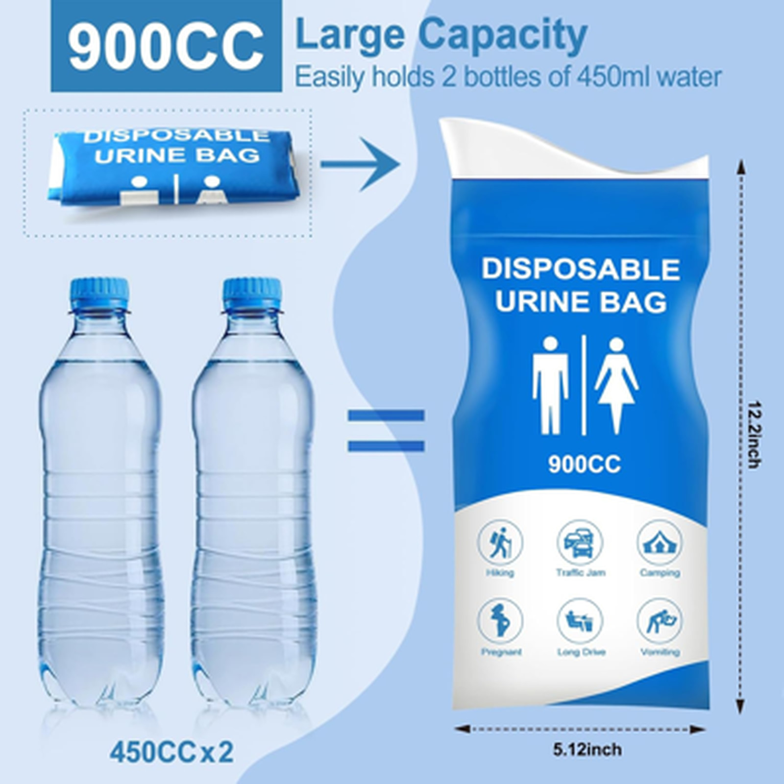 Disposable Urine Bags 900ml Unisex Leak-Proof Travel Emergency Relief for Adults