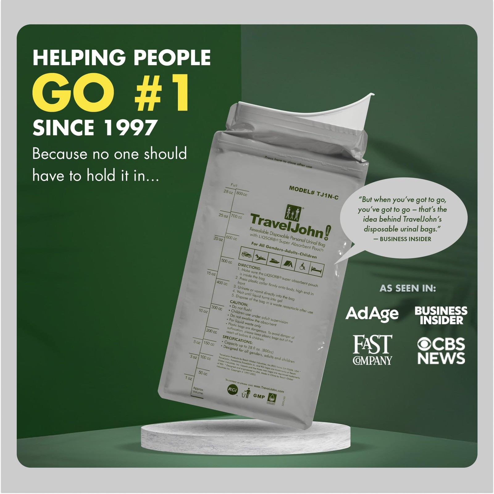 TravelJohn Resealable Disposable Urinal Bags 28oz (6 Pack) – Road Trip Essent…