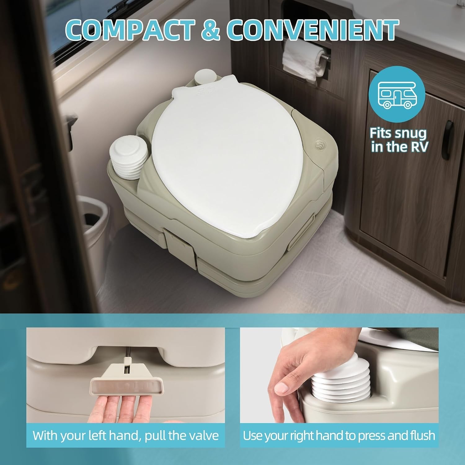 2.6 Gal Portable Toilet for Camping, RV Toilet with Diagonal Elongated Bowl S…