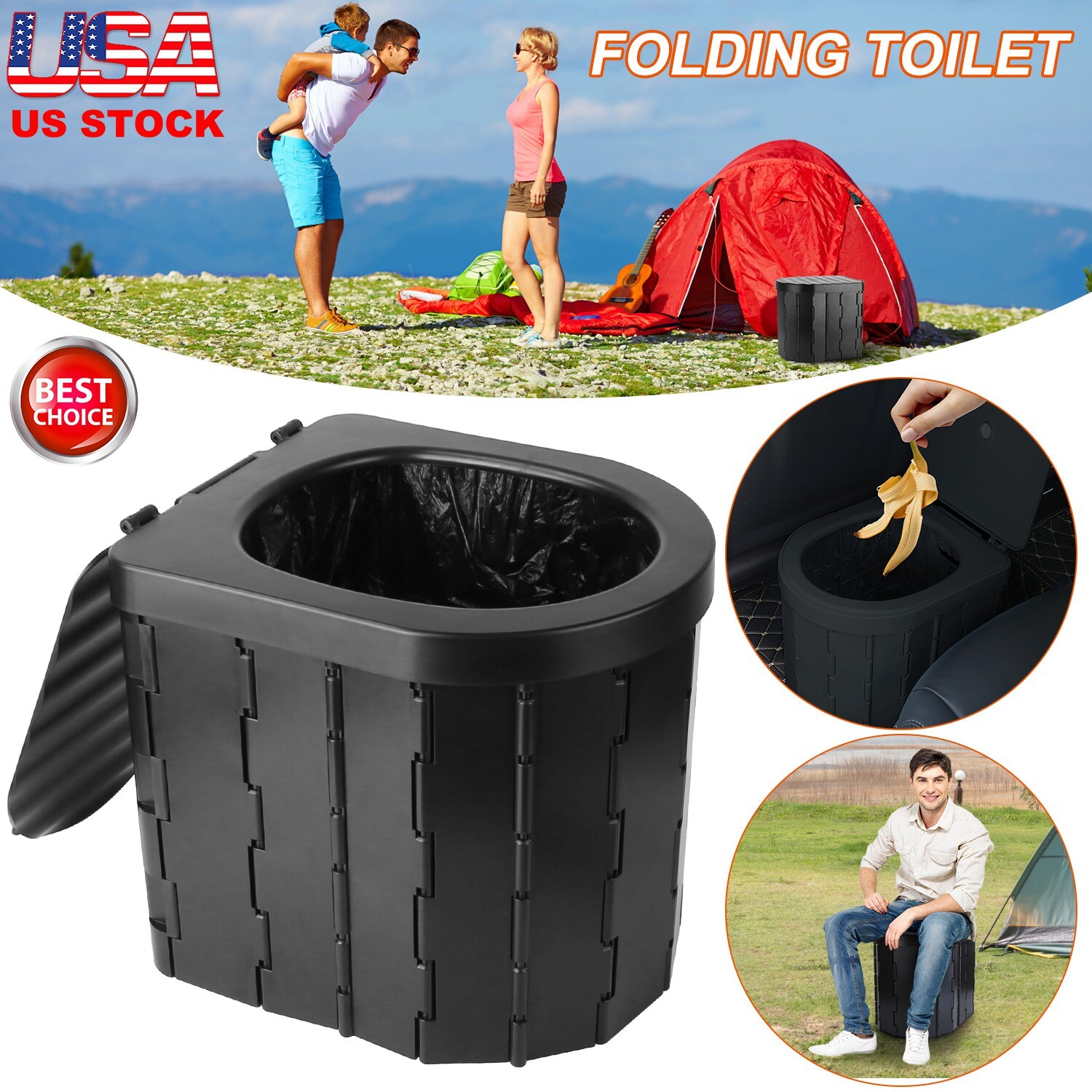 Portable Folding Toilet Potty Seat for Travel Camping Car Emergency Kit with Lid