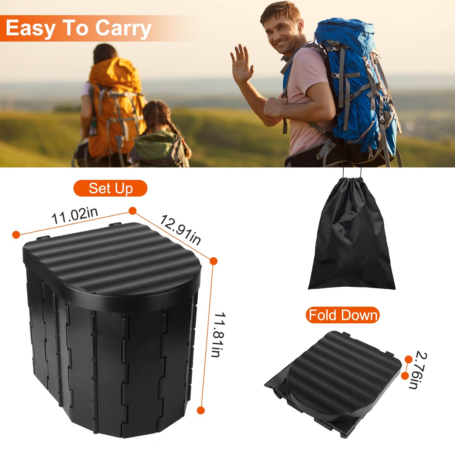 Portable Folding Toilet Potty Seat for Travel Camping Car Emergency Kit with Lid