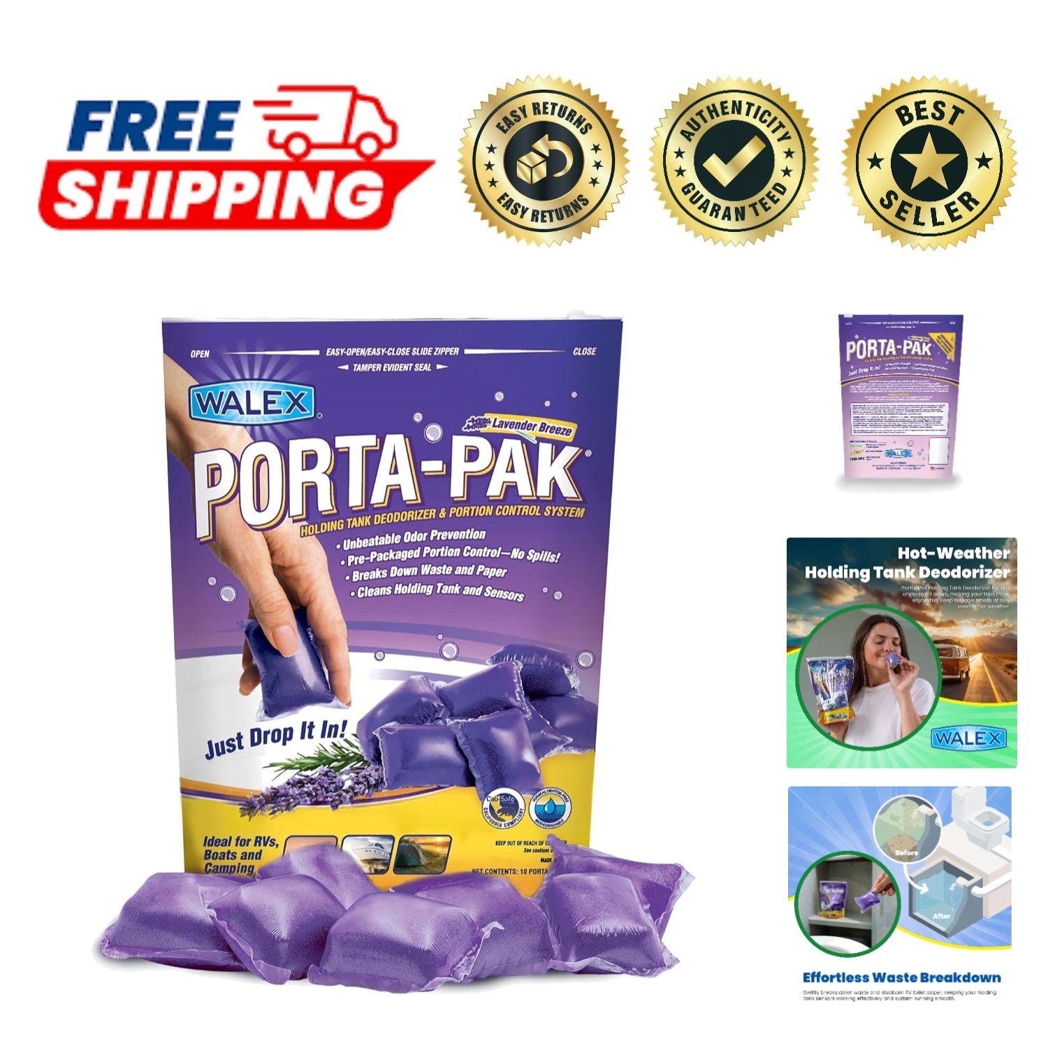 Lavender Breeze Porta-Pak Holding Tank Deodorizer – Breaks Down Waste & Odors
