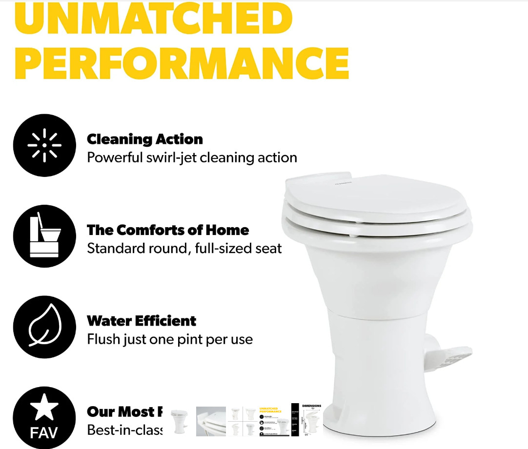 Dometic 310 Porcelain Gravity-Flush Toilet- White 9108923941 WSC/RT/White *Read
