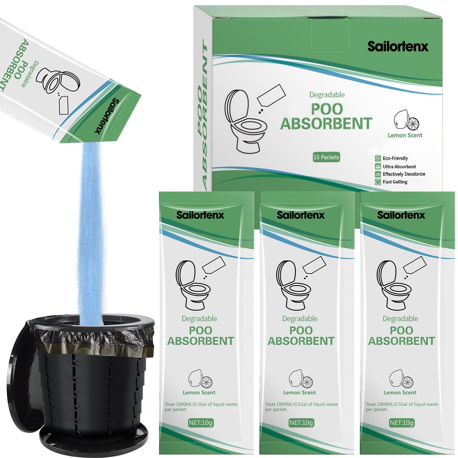 15 PACK Poo Absorbent for Portable Toilet, Camping Toilet Chemicals, Eco Degr…
